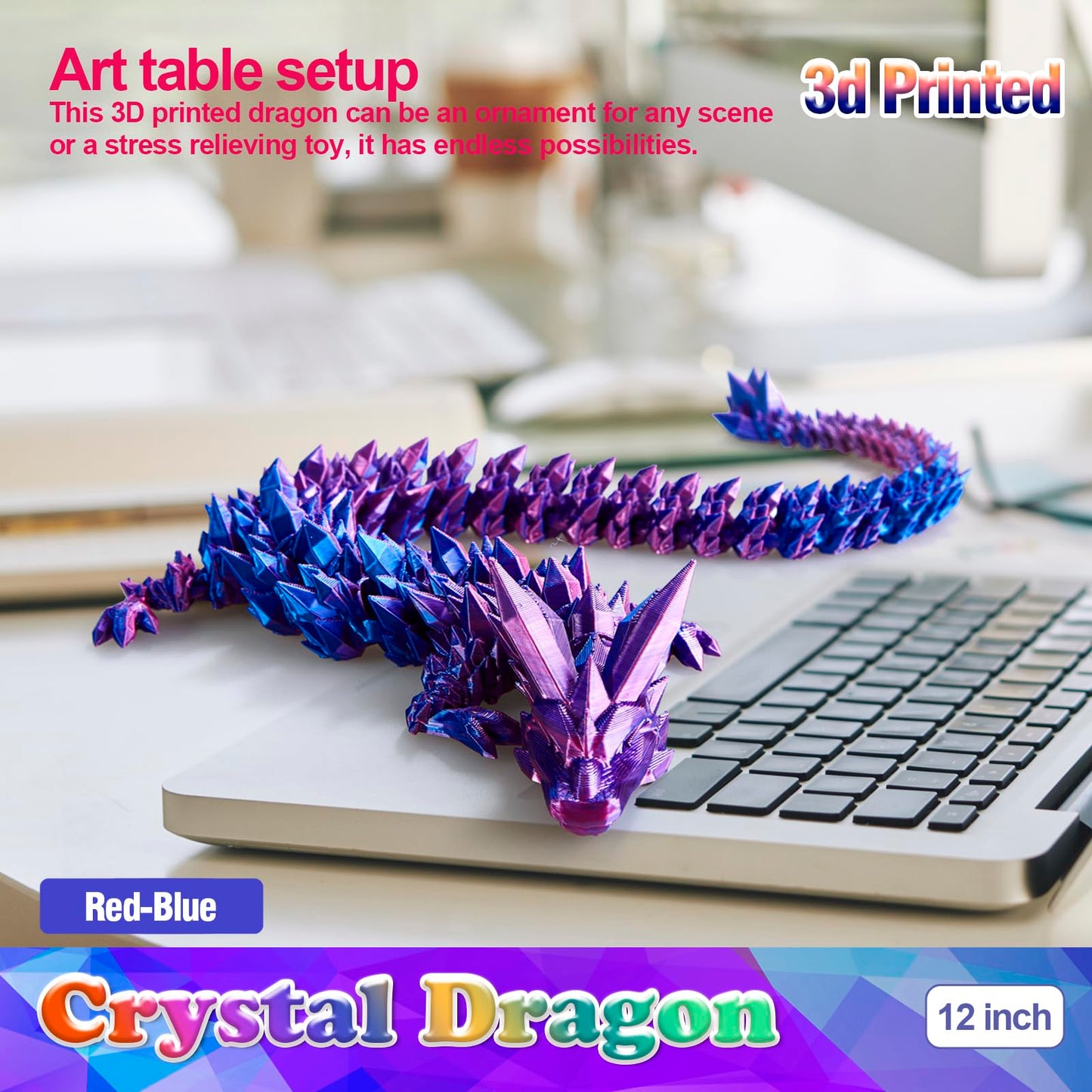 HyBaiS 12-Inch Crystal Dragon Toy – 3D Printed Dragon Figurine for Kids