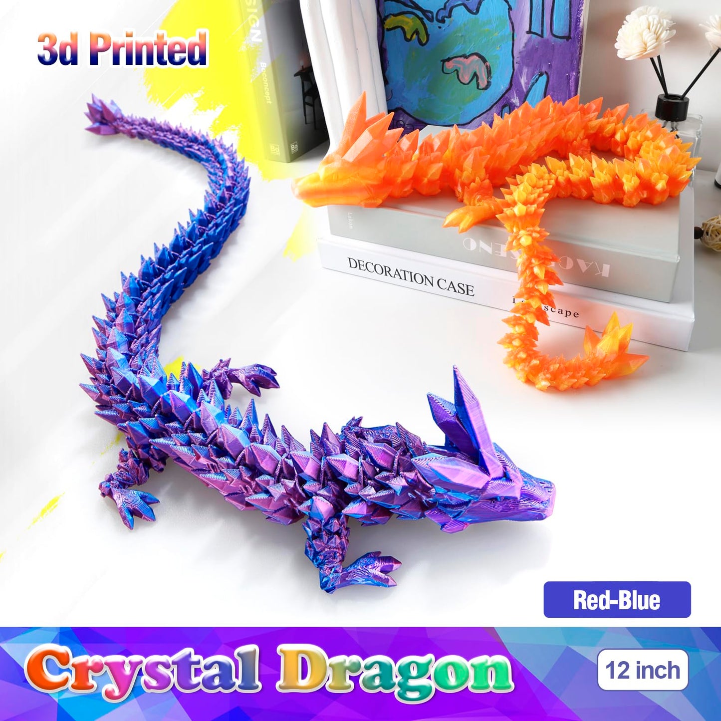 HyBaiS 12-Inch Crystal Dragon Toy – 3D Printed Dragon Figurine for Kids