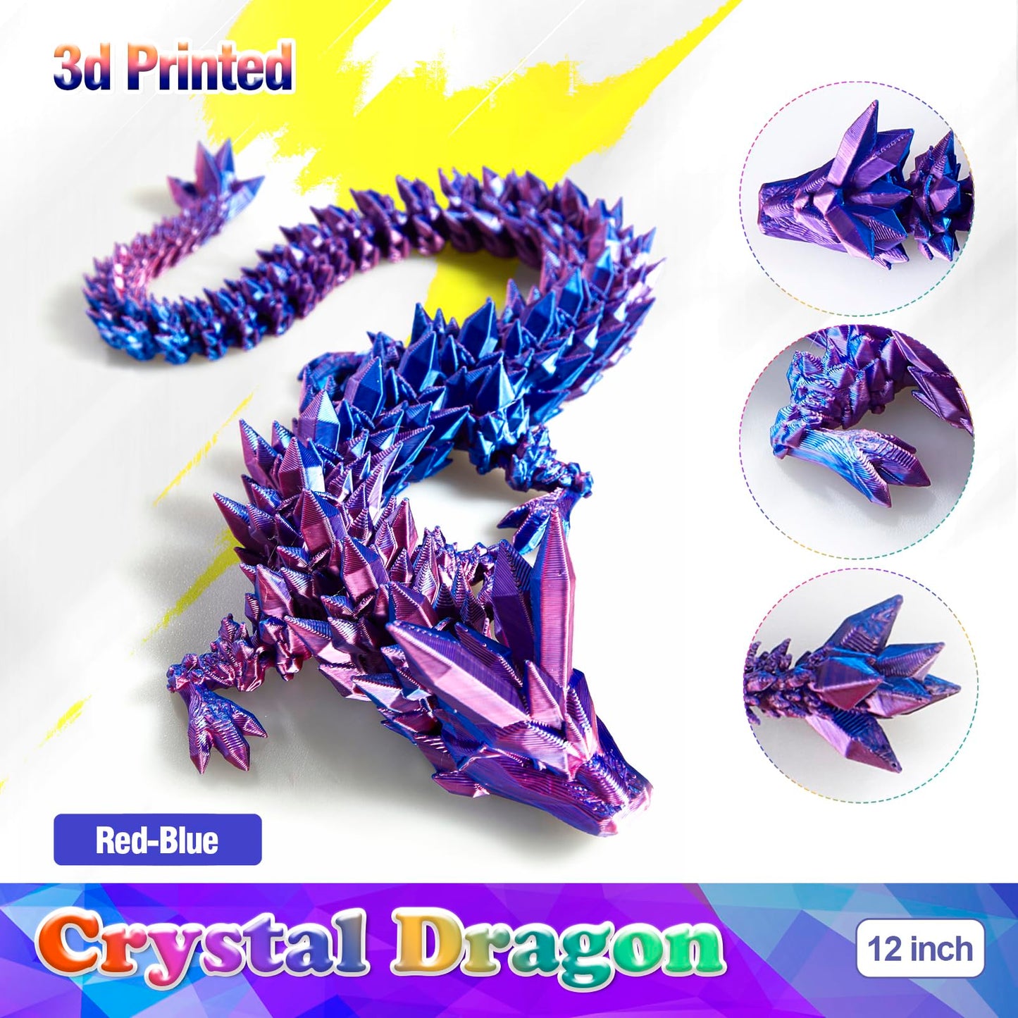 HyBaiS 12-Inch Crystal Dragon Toy – 3D Printed Dragon Figurine for Kids