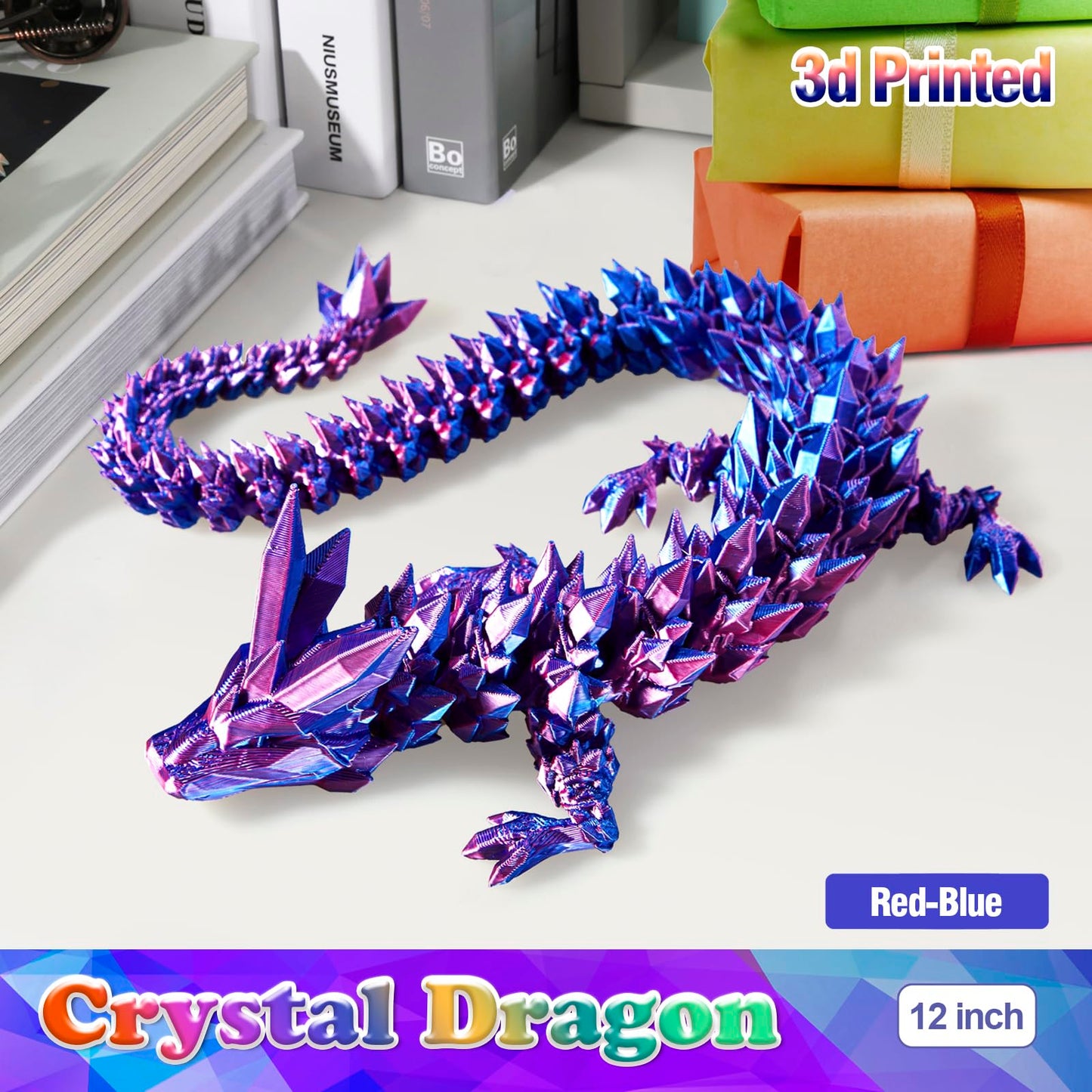 HyBaiS 12-Inch Crystal Dragon Toy – 3D Printed Dragon Figurine for Kids