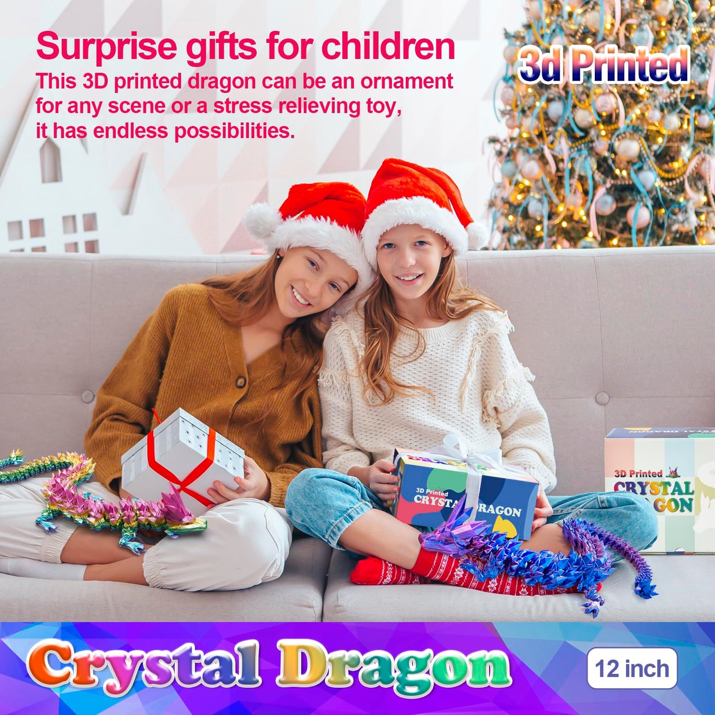 HyBaiS 12-Inch Crystal Dragon Toy – 3D Printed Dragon Figurine for Kids
