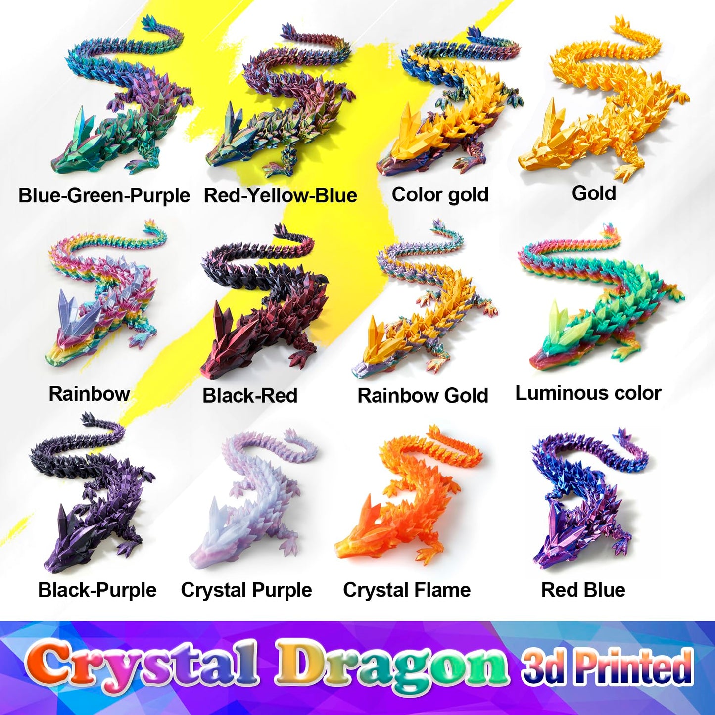 HyBaiS 12-Inch Crystal Dragon Toy – 3D Printed Dragon Figurine for Kids