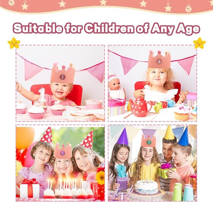Hyber&Cara Adjustable Birthday Crown Hat with Removable Numbers (1-9) - Pink Princess Tiara for Kids