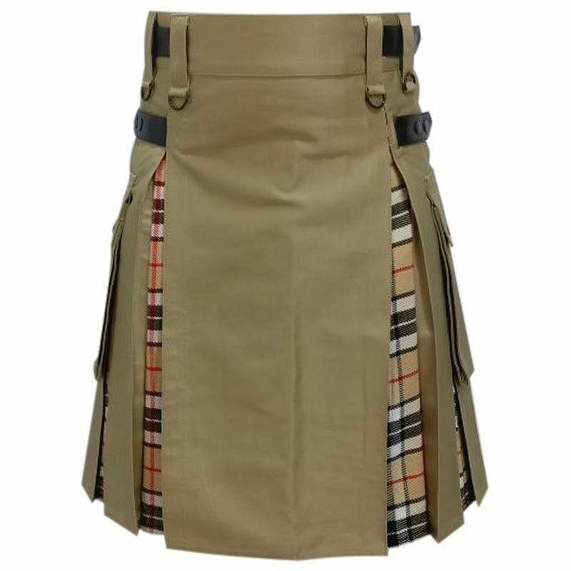 Hybrid Modern Fashion Extendable Brown & Camel Tartan Kilt