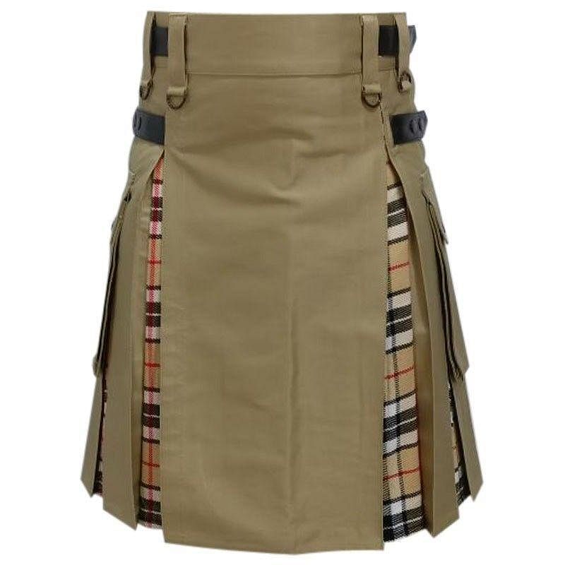 Hybrid Modern Fashion Extendable Brown & Camel Tartan Kilt