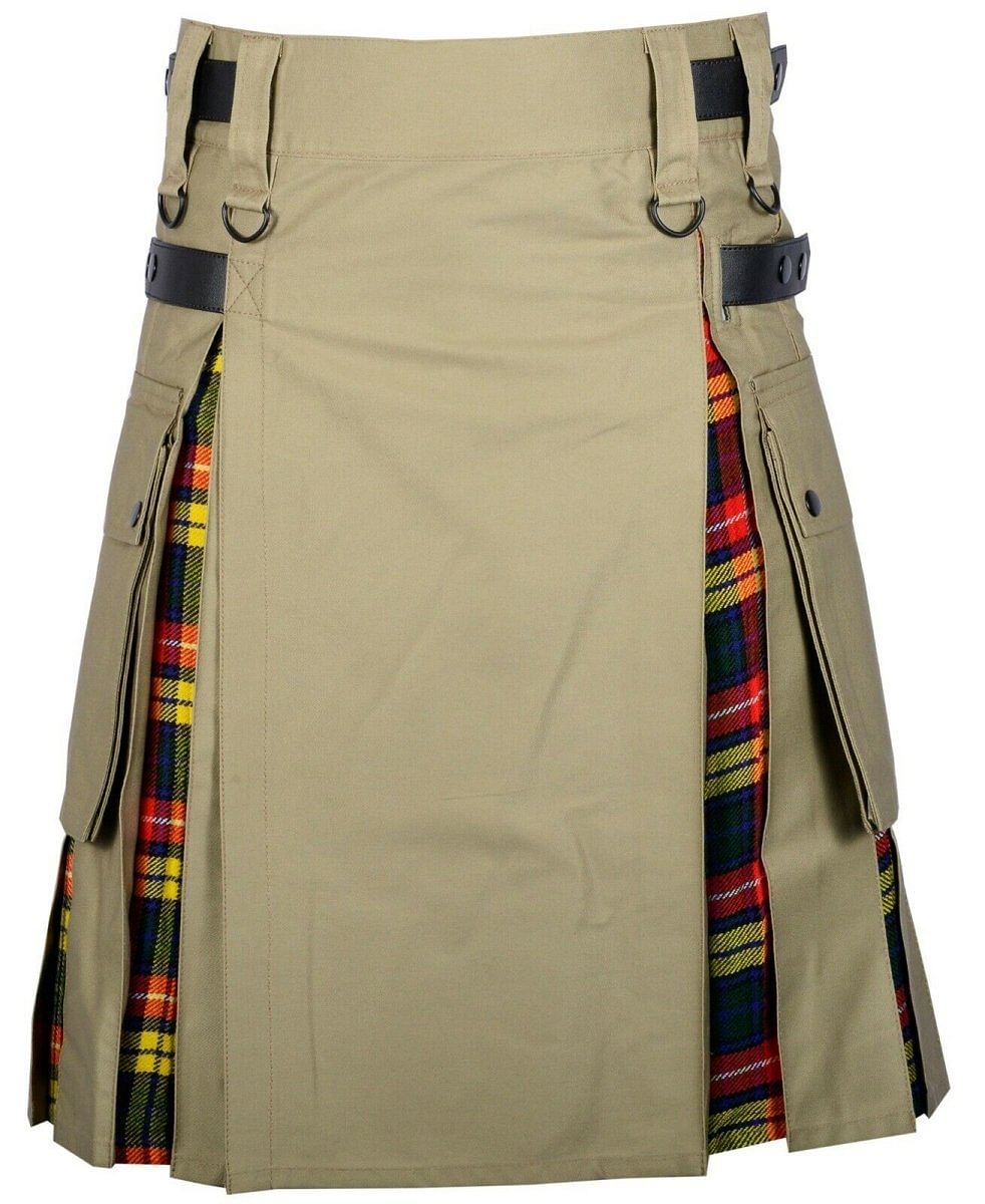Hybrid Modern Fashion Extendable Khaki Cotton - Buchanan Tartan Kilt