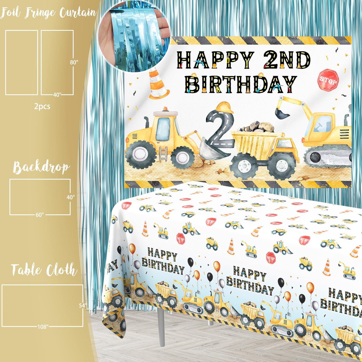 HYCSANBAO Construction Birthday Party Supplies for 2nd Birthday Boy – Backdrop, Garland & More