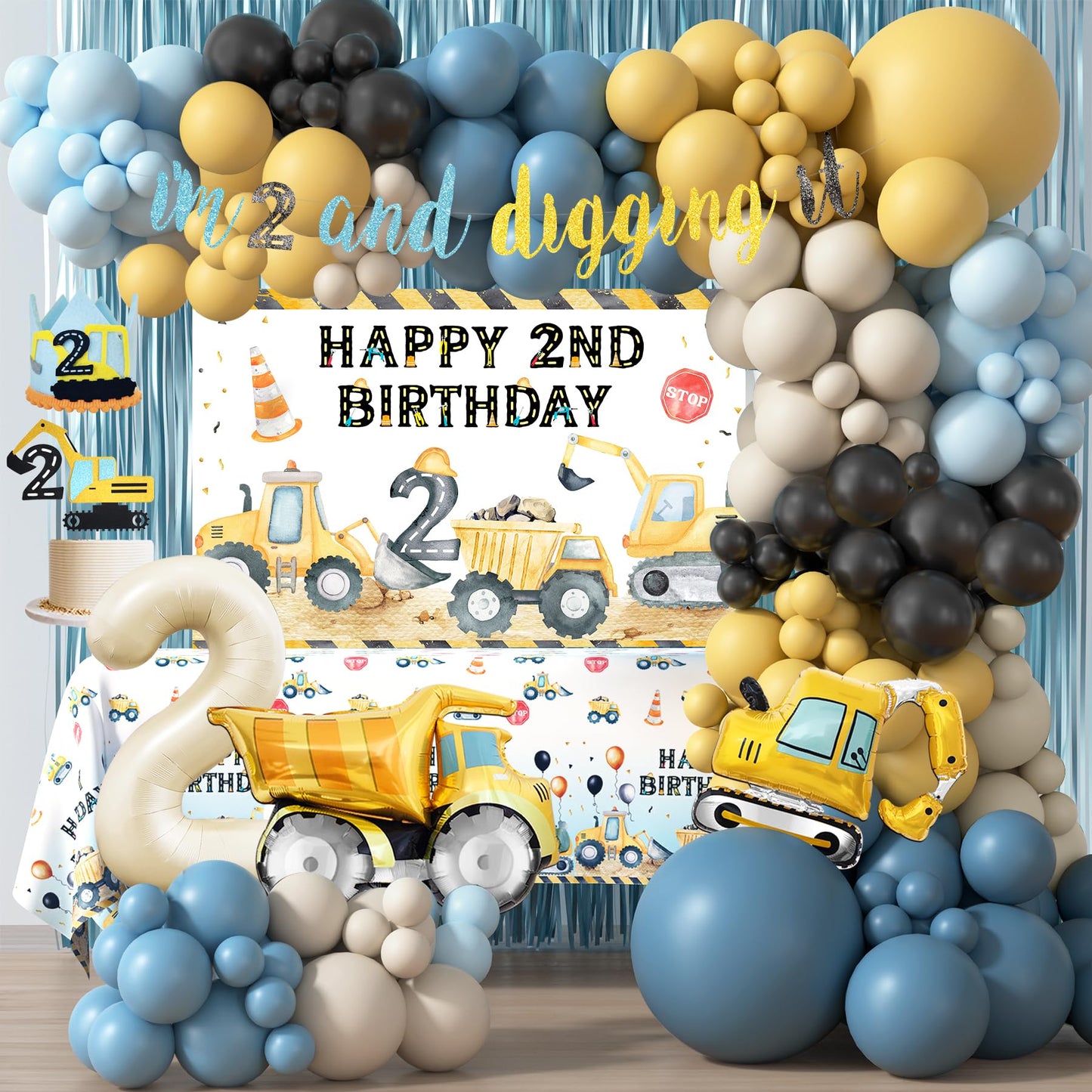 HYCSANBAO Construction Birthday Party Supplies for 2nd Birthday Boy – Backdrop, Garland & More