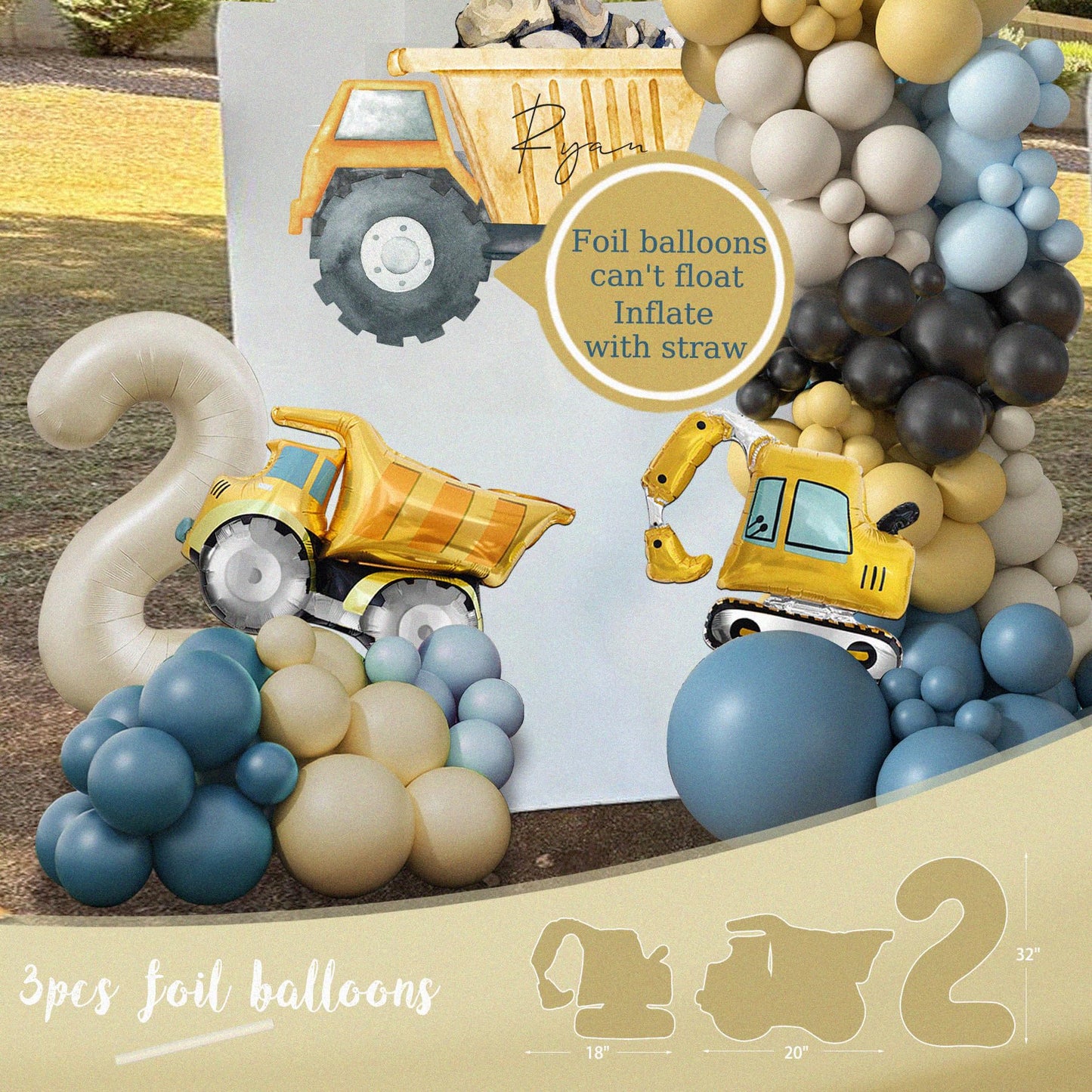 HYCSANBAO Construction Birthday Party Supplies for 2nd Birthday Boy – Backdrop, Garland & More