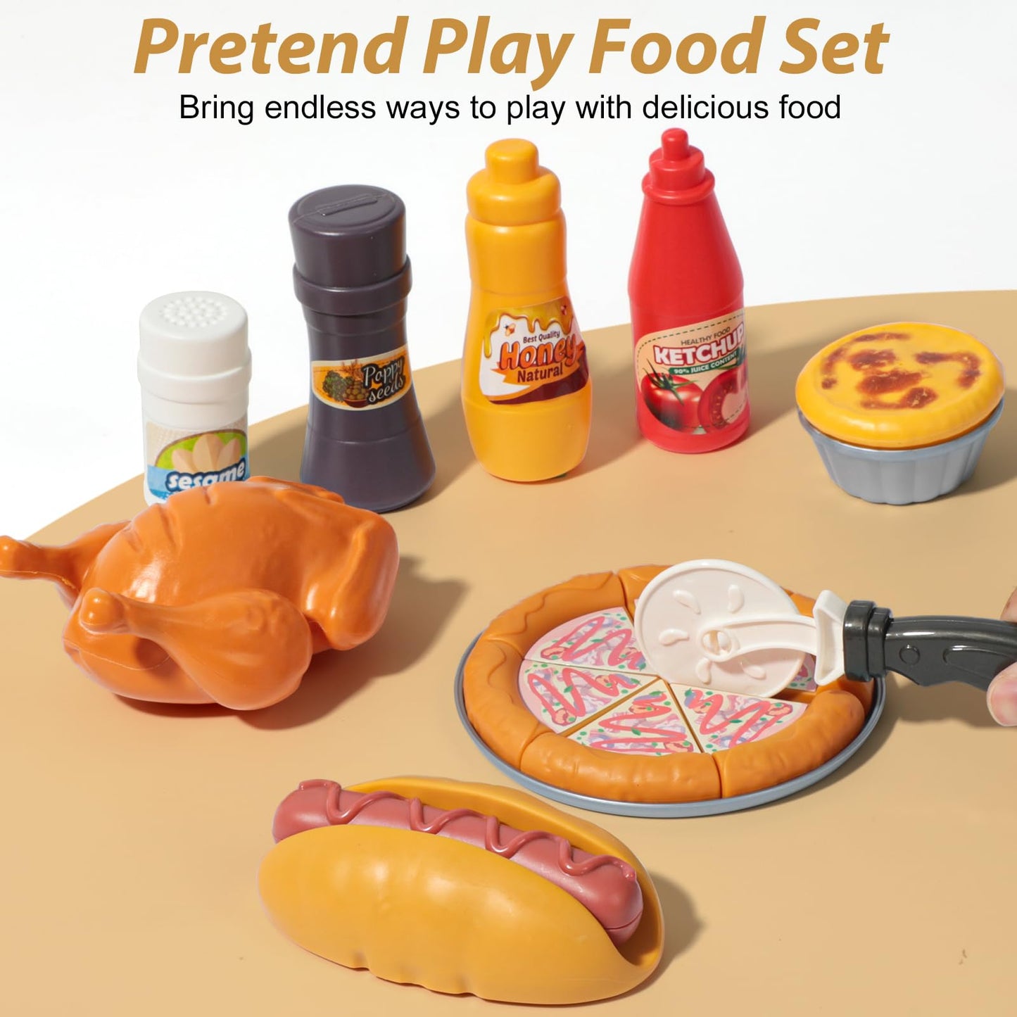 Hydeem 80-Pc Pretend Play Food Set for Kids – Fast Food Kitchen Play with Storage Bucket