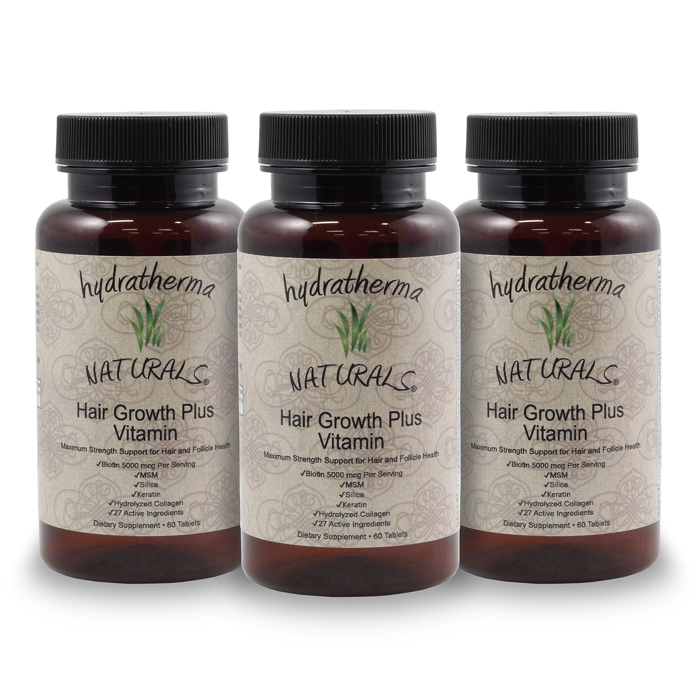 Hydratherma Naturals Hair Growth Plus with 5000mcg Biotin – 27 Ingredients, 60 Tablets