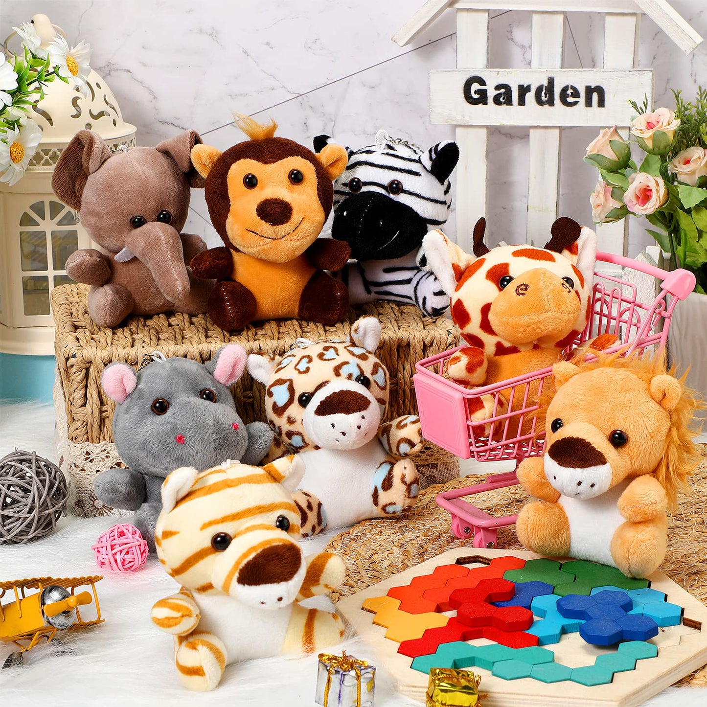 HyDren 40 Pack Mini Jungle Animal Plush Toys – 4.7 Inch Safari Plush for Parties