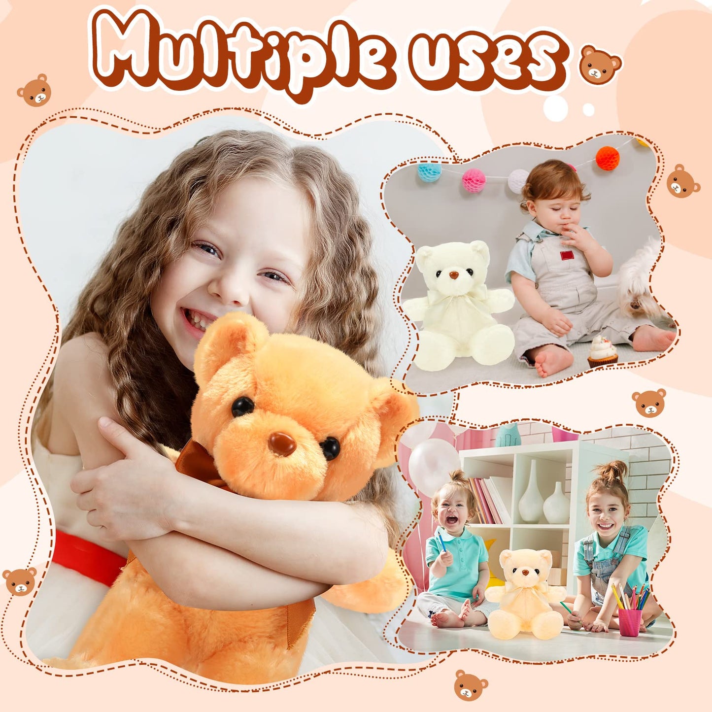 HyDren 6 Pcs Bear Stuffed Animals – Soft Plush Bears for Sleep, Play & Home Decor