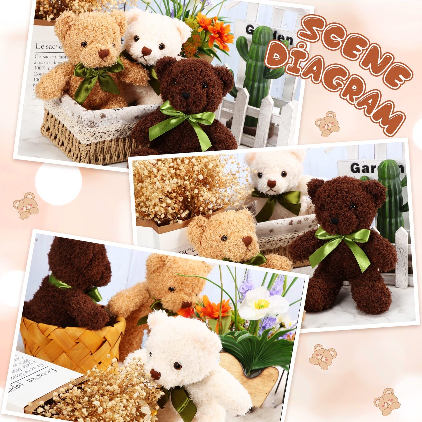 HyDren 6 Pcs Bear Stuffed Animals – Soft Plush Bears for Sleep, Play & Home Decor