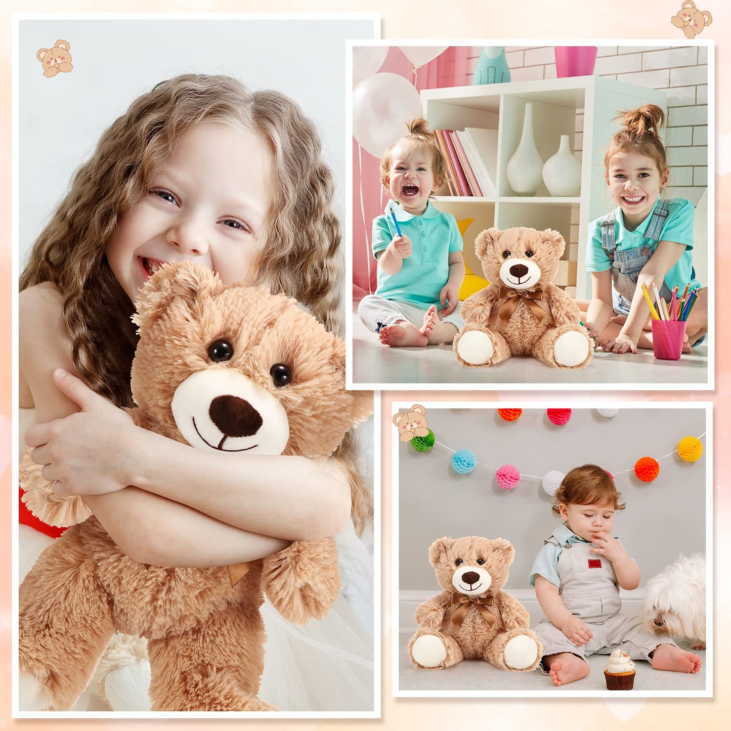 HyDren 6-Piece Bear Stuffed Animals – Soft Plush, Bedtime Companion & Decor