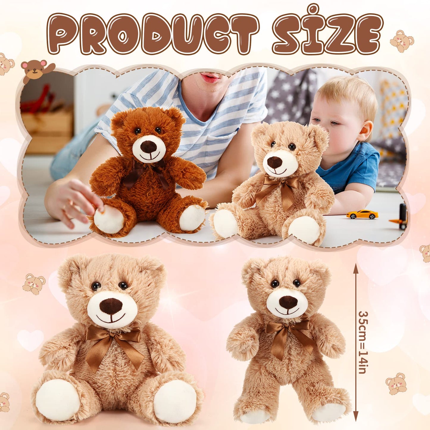 HyDren 6 Pcs Bear Stuffed Animals – Soft Plush Bears for Sleep, Play, and Decor