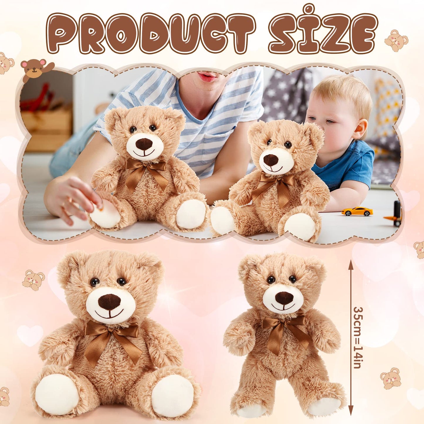 HyDren 6-Piece Bear Stuffed Animals – Soft Plush, Bedtime Companion & Decor