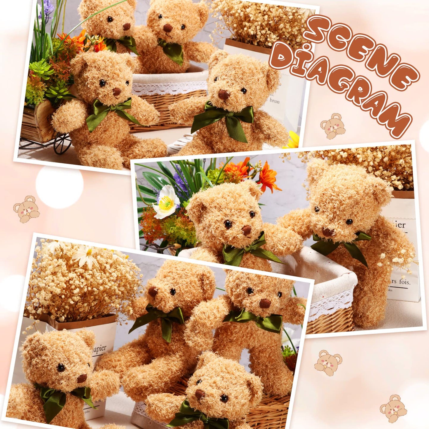 HyDren 6 Pcs Bear Stuffed Animals – Soft Brown Plush Bears for Sleep, Play, and Home Decor