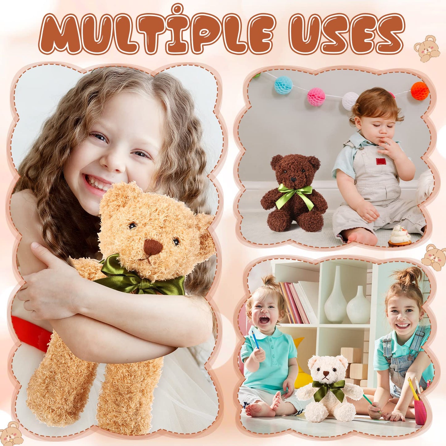 HyDren 6 Pcs Bear Stuffed Animals – Soft Plush Bears for Sleep, Play & Home Decor
