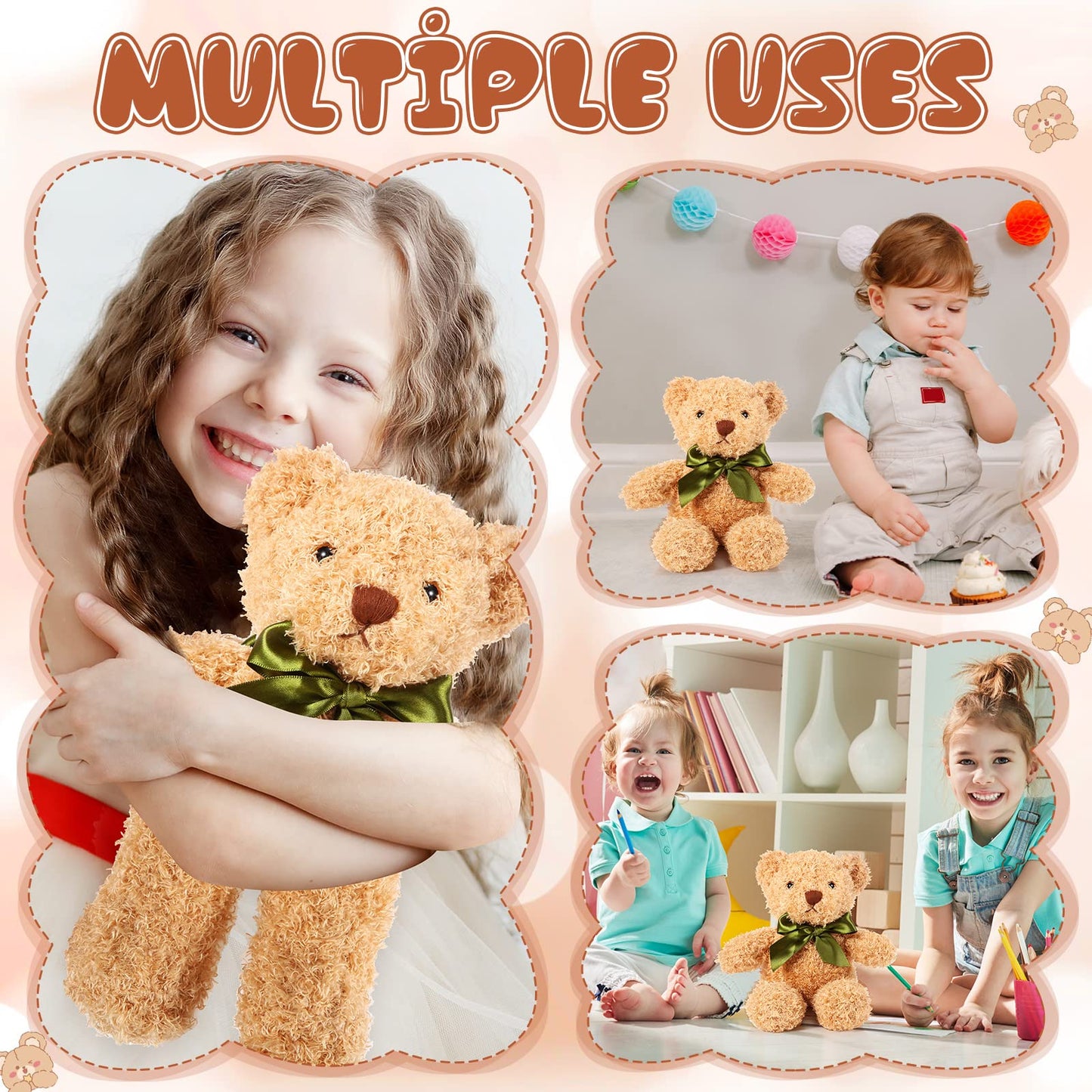 HyDren 6 Pcs Bear Stuffed Animals – Soft Brown Plush Bears for Sleep, Play, and Home Decor