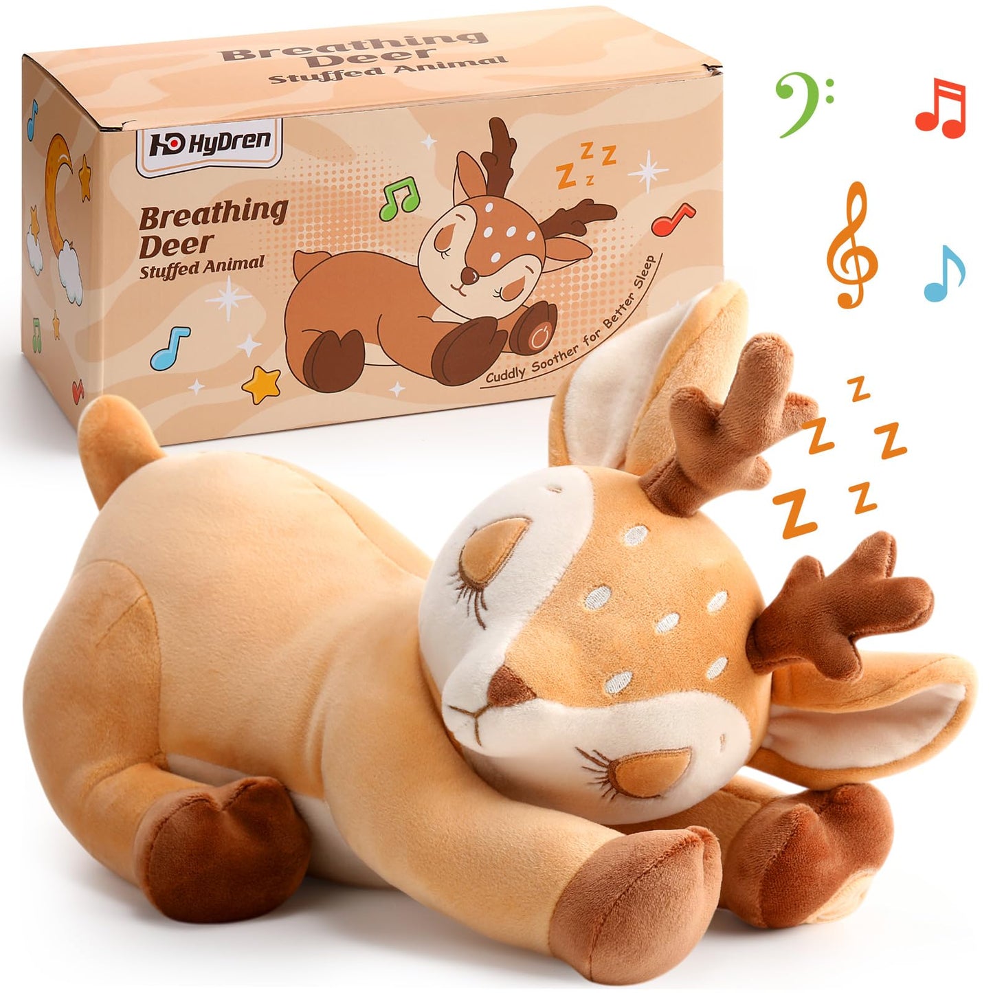 HyDren Breathing Deer – Soothing Plush with Lights, Music & Breathing Motion for Sleep & Relaxation