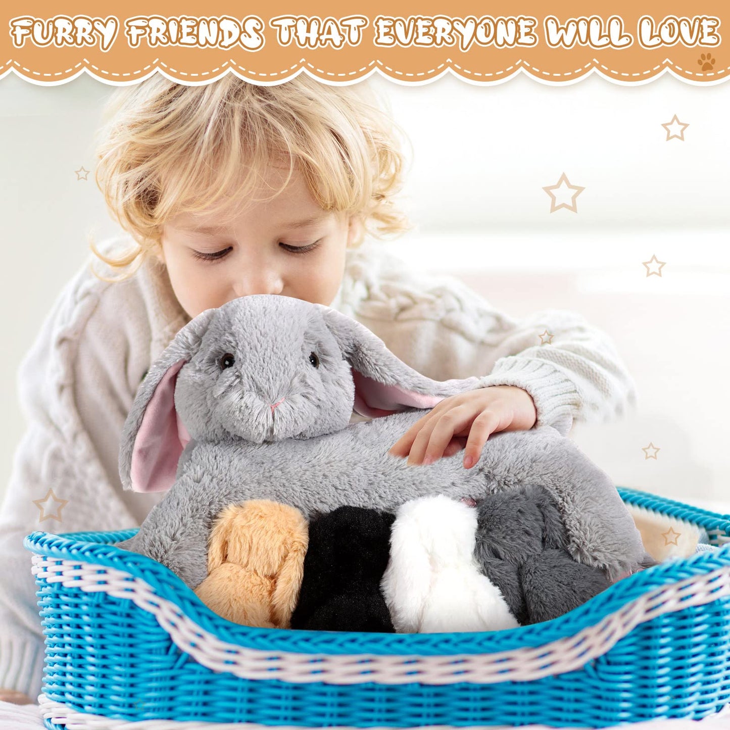 HyDren 5-Piece Bunny Stuffed Animal Set – 15-Inch Mom Bunny with 4 Babies Plush Toys
