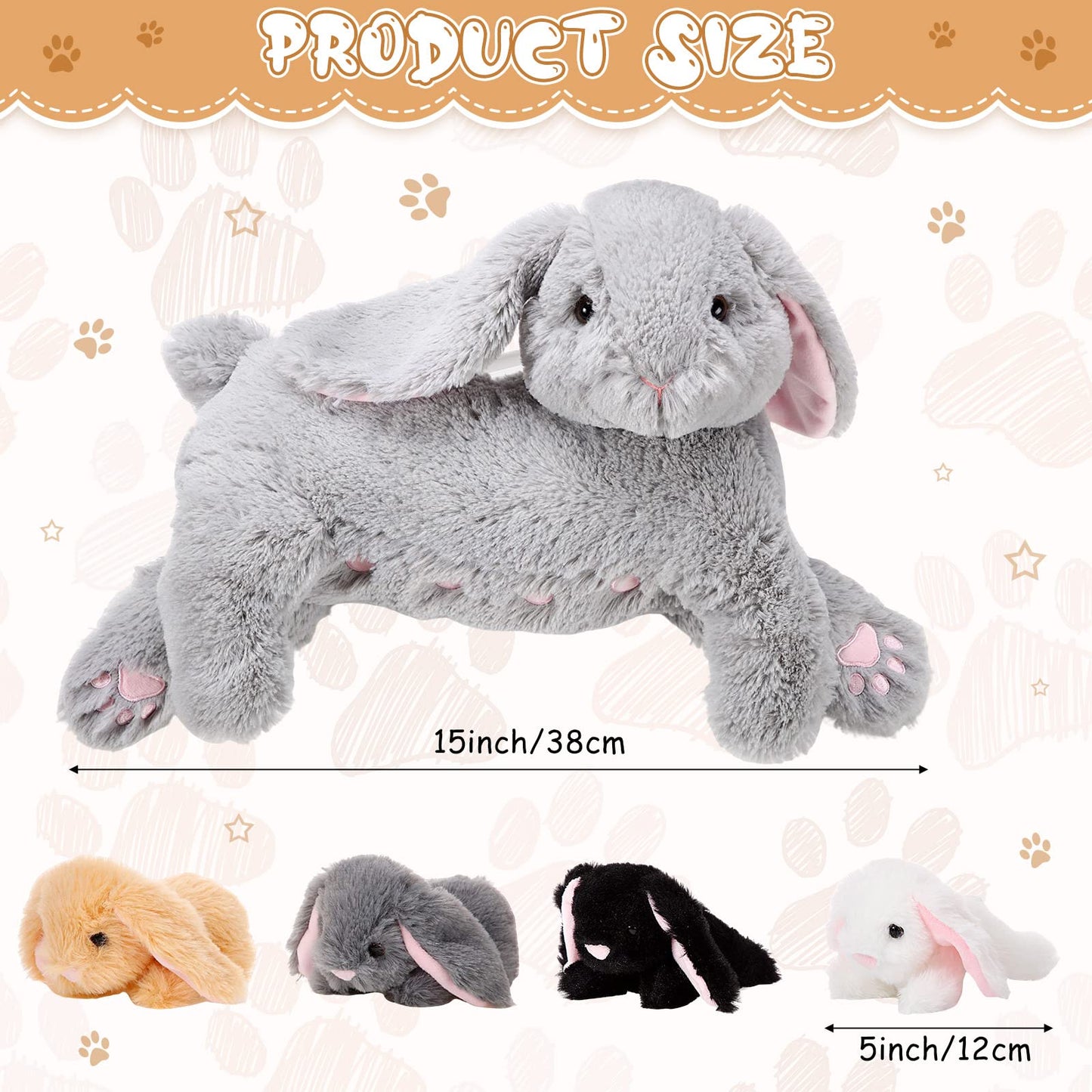 HyDren 5-Piece Bunny Stuffed Animal Set – 15-Inch Mom Bunny with 4 Babies Plush Toys