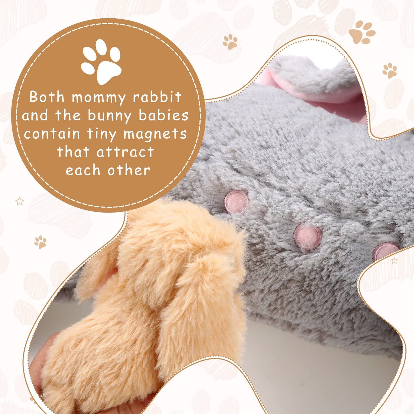 HyDren 5-Piece Bunny Stuffed Animal Set – 15-Inch Mom Bunny with 4 Babies Plush Toys