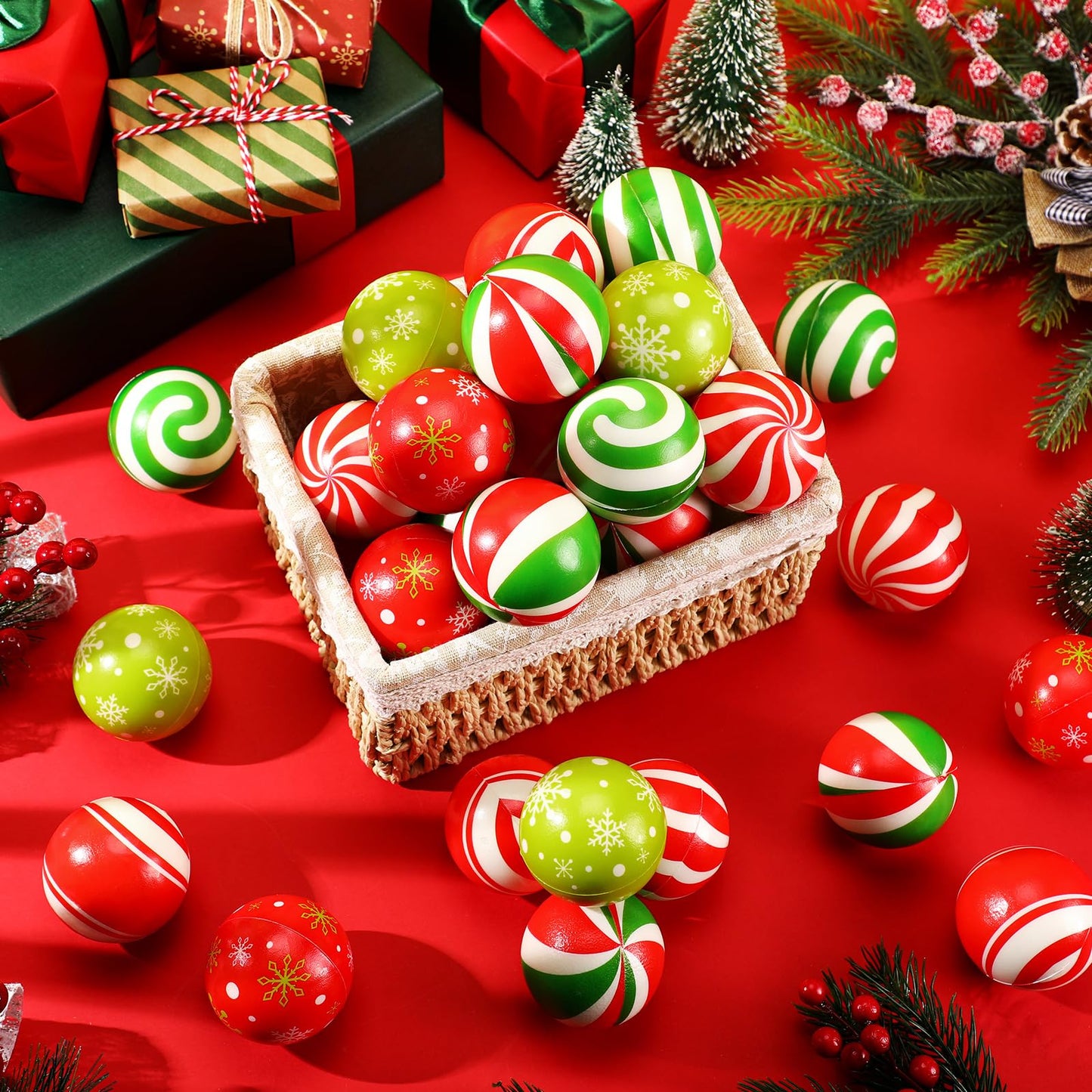 HyDren 36 Mini Christmas Stress Balls – 2.36-Inch Candy Cane Foam Balls with Mesh Bag