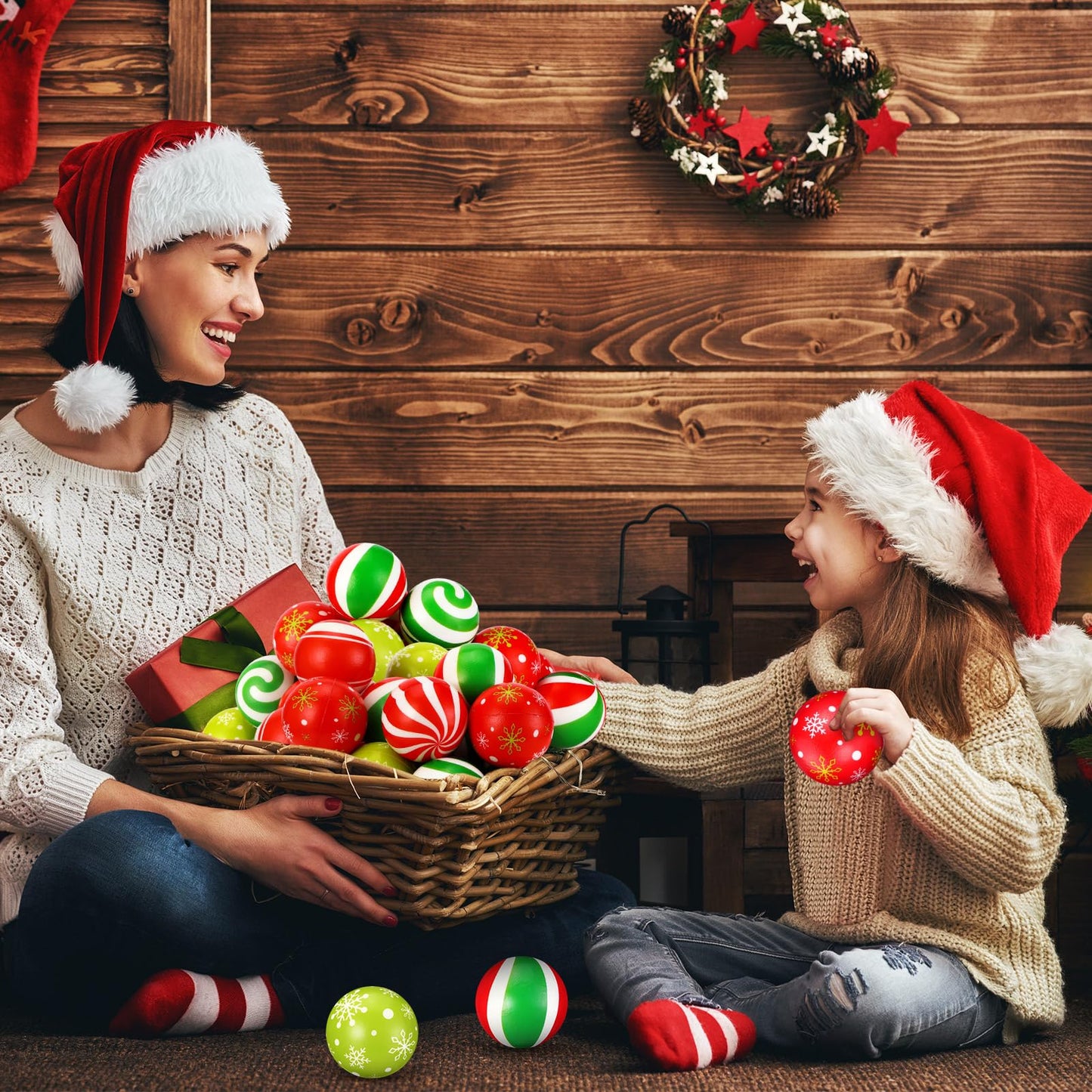 HyDren 36 Mini Christmas Stress Balls – 2.36-Inch Candy Cane Foam Balls with Mesh Bag