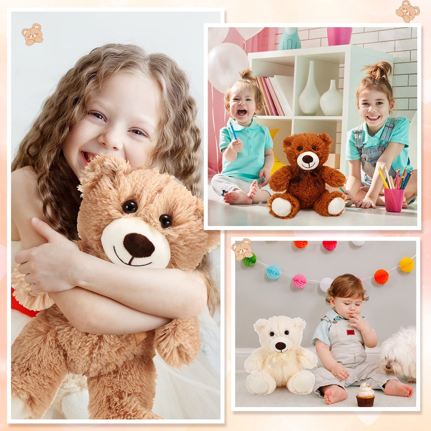 HyDren 6 Pcs Bear Stuffed Animals – Soft Plush Bears for Sleep, Play, and Decor