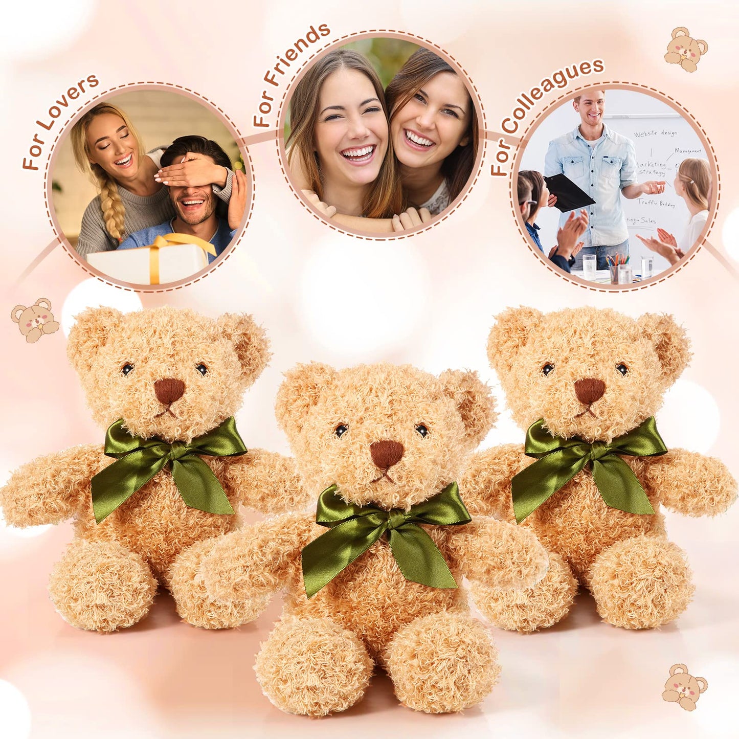 HyDren 6 Pcs Bear Stuffed Animals – Soft Brown Plush Bears for Sleep, Play, and Home Decor