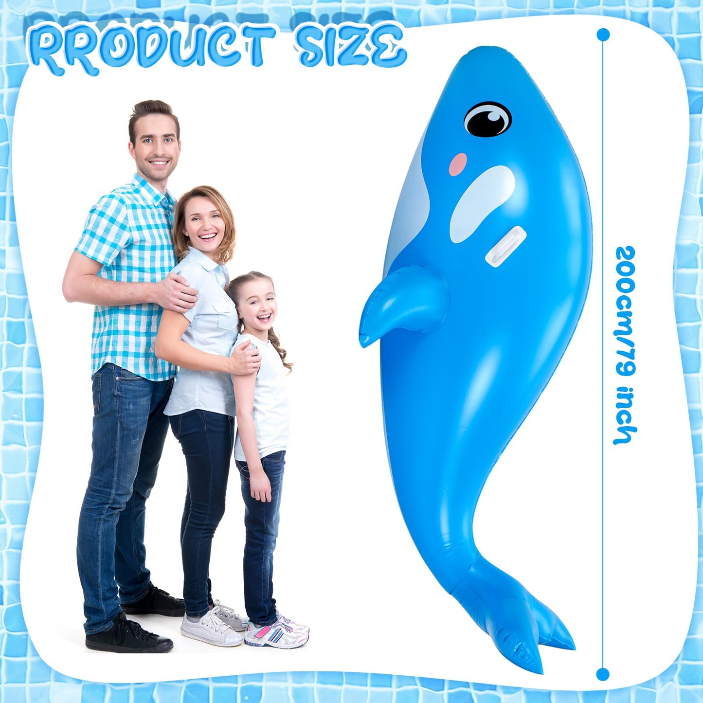 HyDren 79-Inch Giant Inflatable Whale Pool Float – Realistic Sea Animal Ride-On with Handles