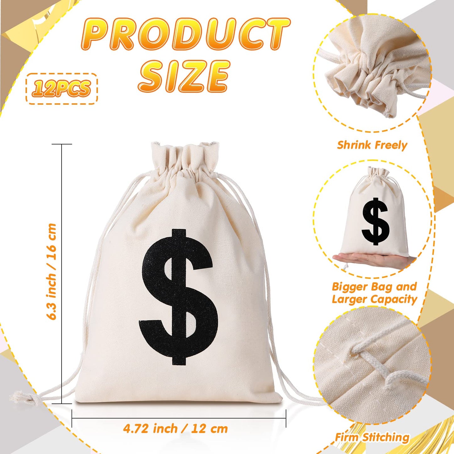 HyDren 24 Pcs Fake Gold Bar Prop Set with Canvas Money Bags | Movie & Party Decor