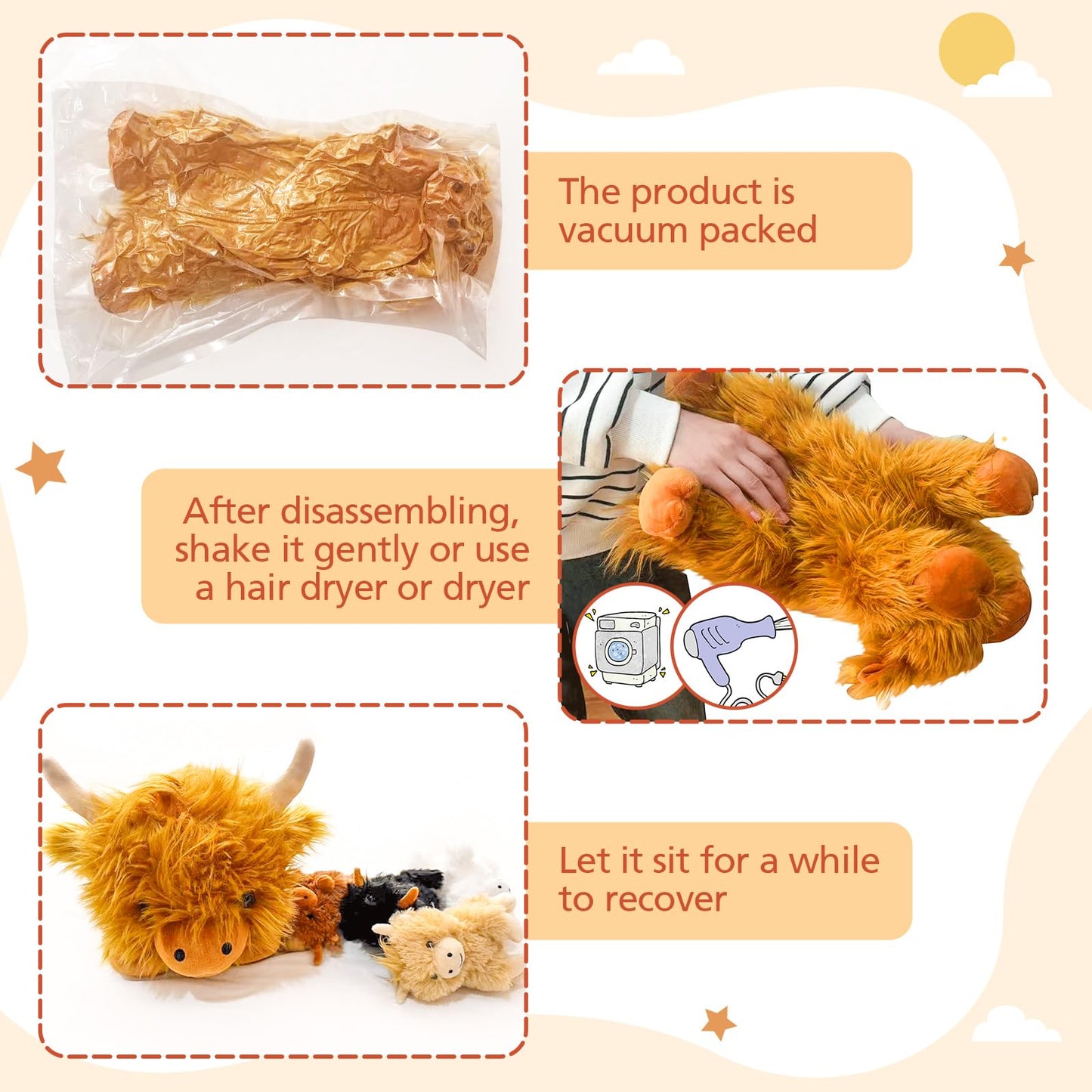 HyDren 5 Pcs Highland Cow Plush Set – 13.78 Inch Mommy + 4 Babies