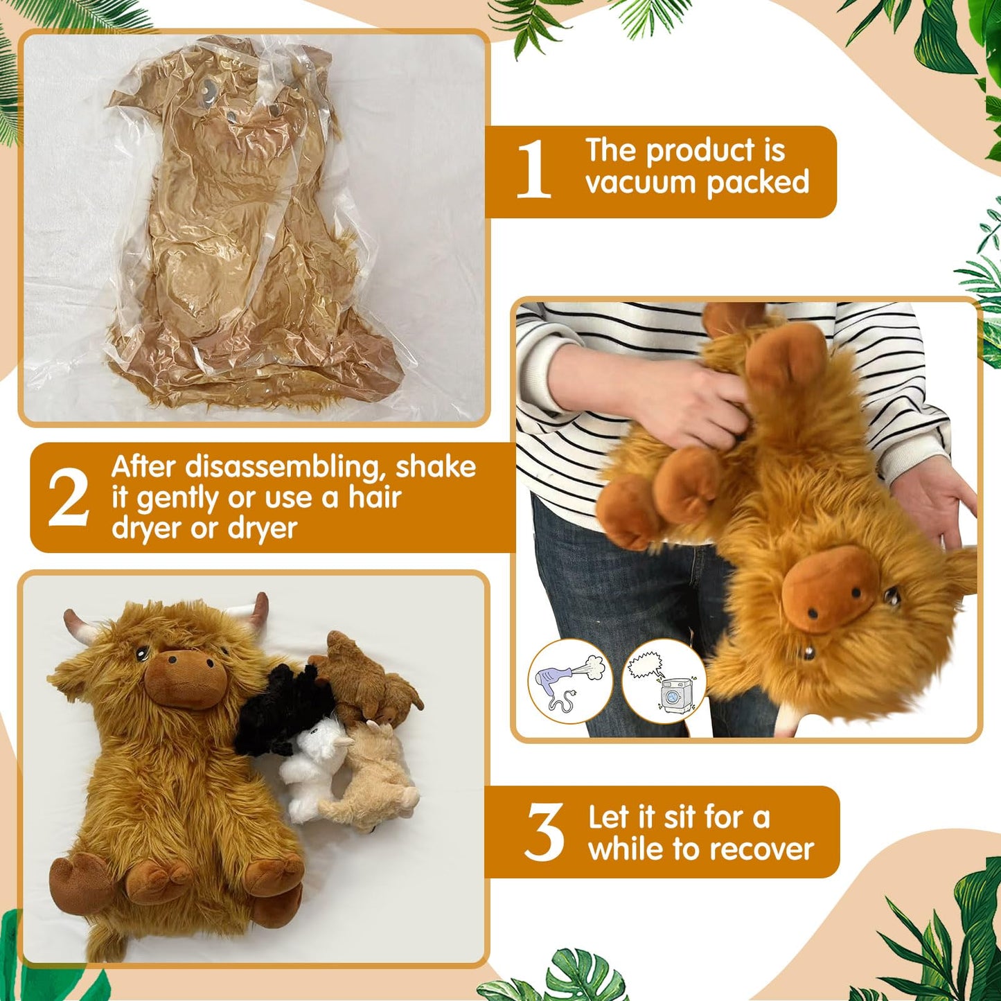 HyDren 5 Pcs Highland Cows Plush Set — 13.78-Inch Mommy Cow + 4 Babies, Soft Plush Toy Set
