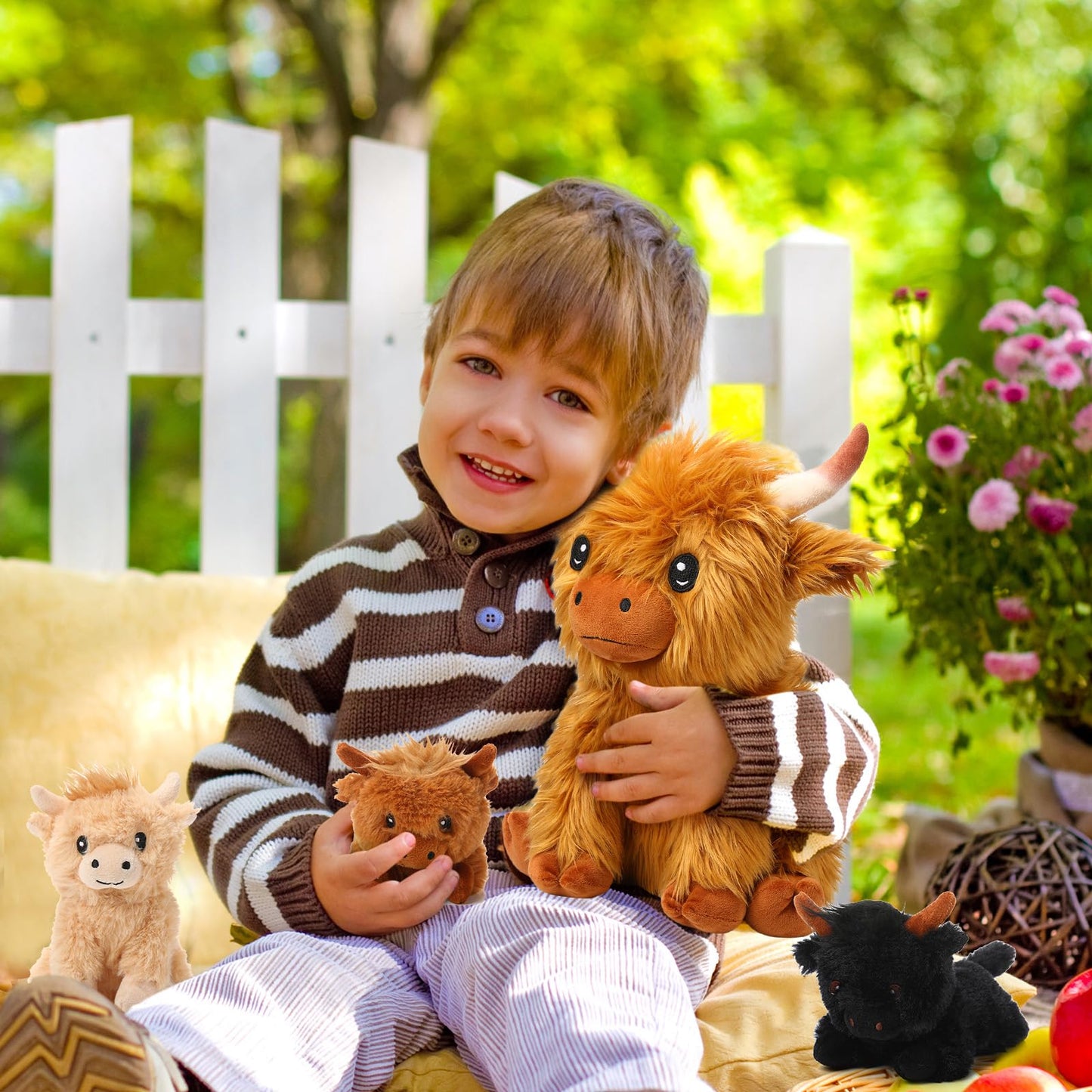 HyDren 5 Pcs Highland Cows Plush Set — 13.78-Inch Mommy Cow + 4 Babies, Soft Plush Toy Set