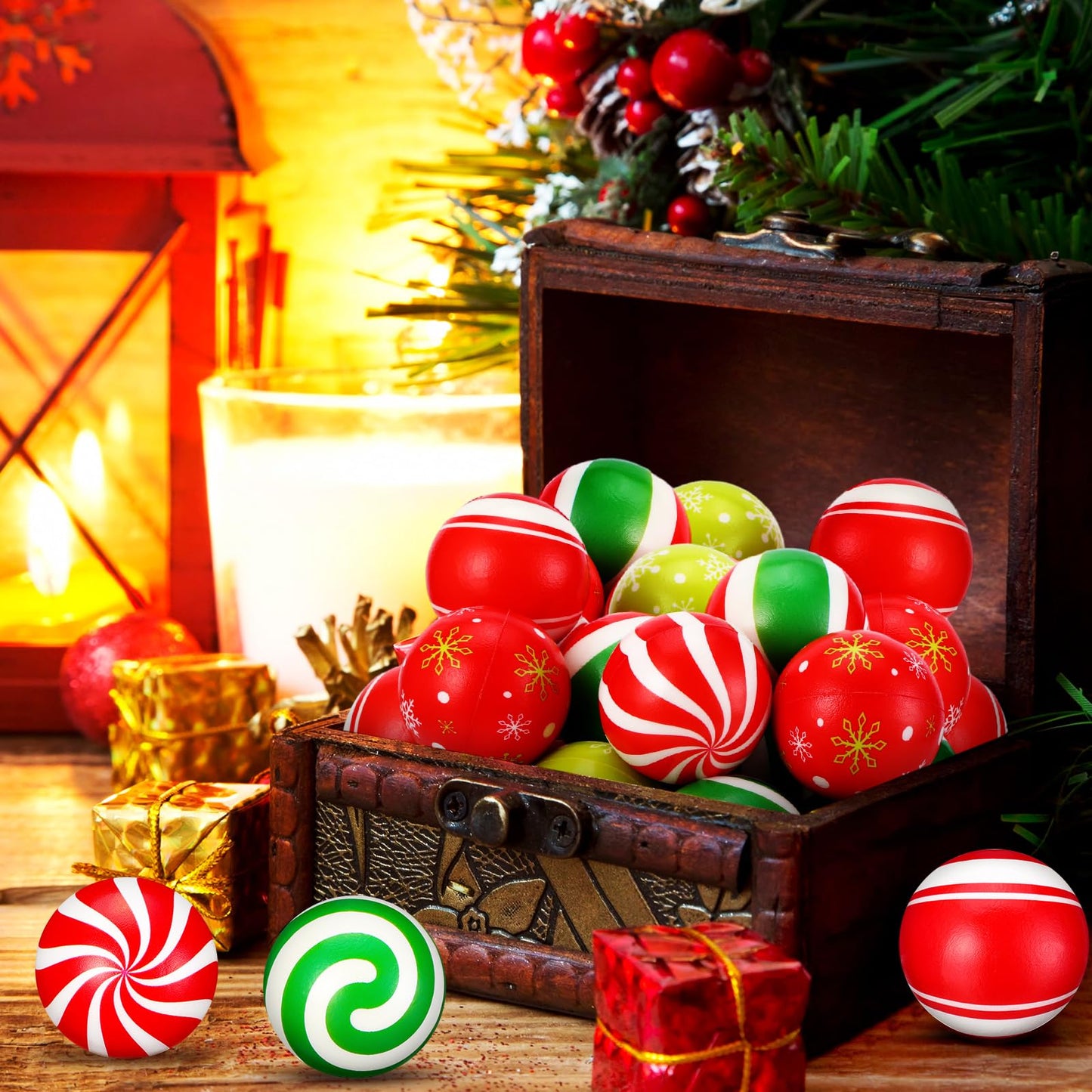 HyDren 36 Mini Christmas Stress Balls – 2.36-Inch Candy Cane Foam Balls with Mesh Bag