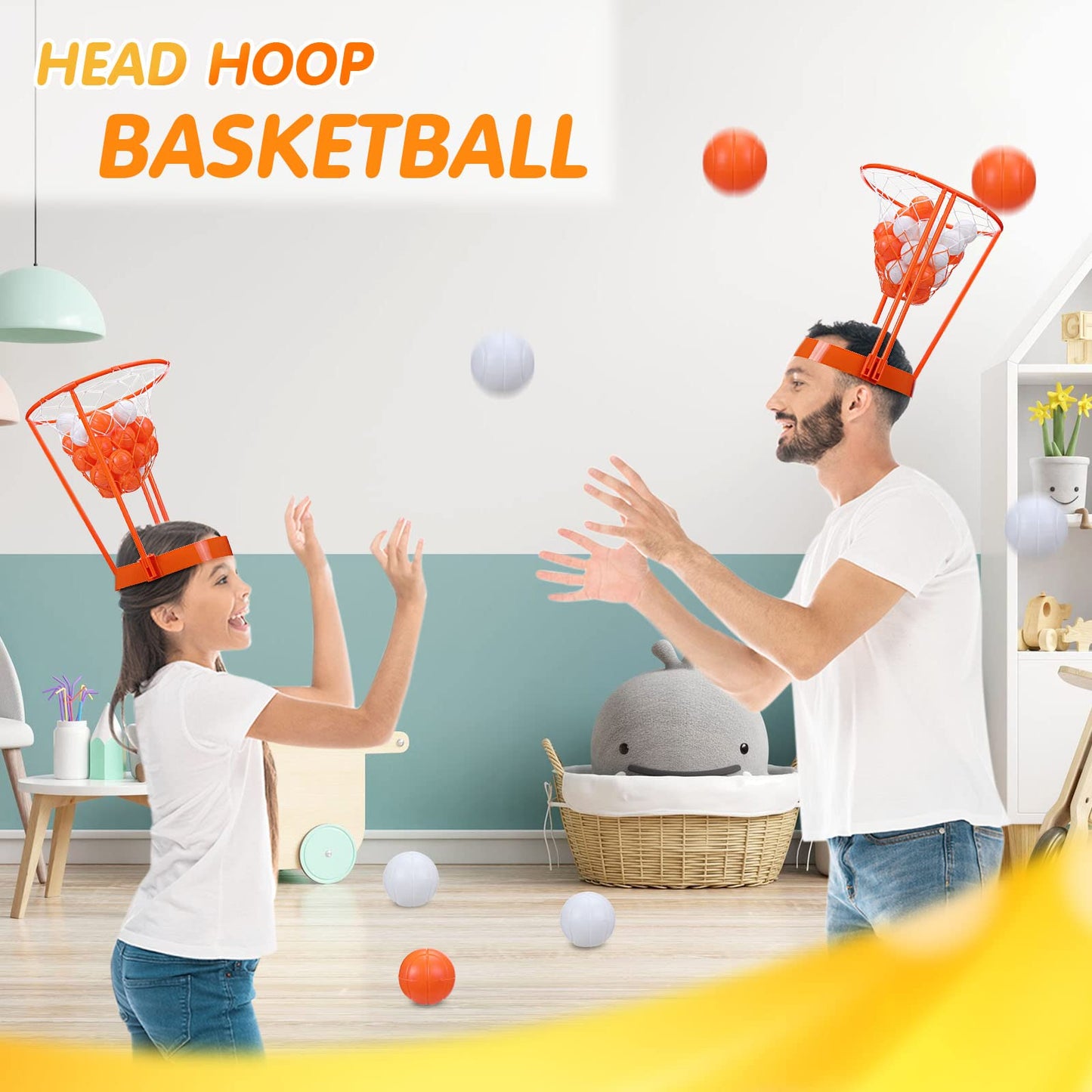HyDren Head Hoop Basketball Party Game Set – Portable, Adjustable Headbands, 33 Pcs