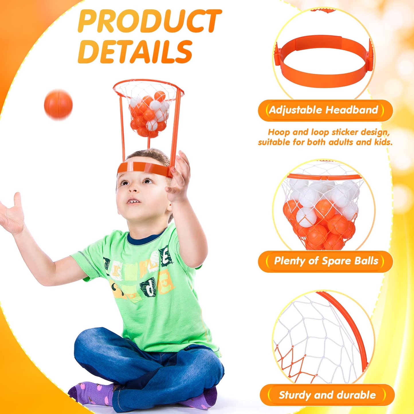 HyDren Head Hoop Basketball Party Game Set – Portable, Adjustable Headbands, 33 Pcs