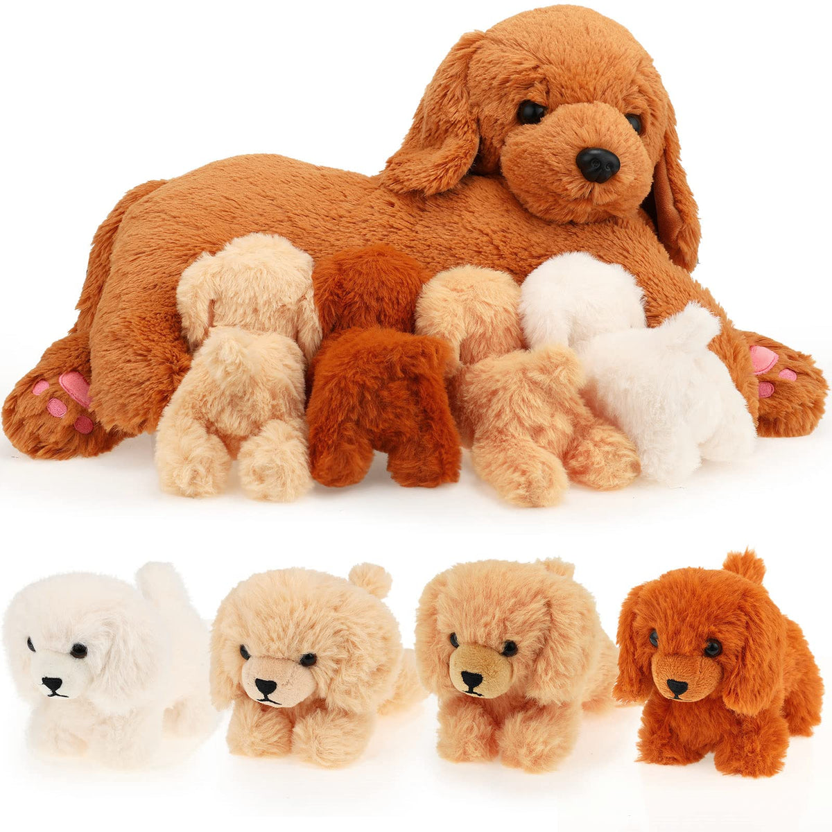 HyDren Nurturing Dog Stuffed Animal Set – 1 Mother & 4 Puppies, Soft Plush for Party Favors