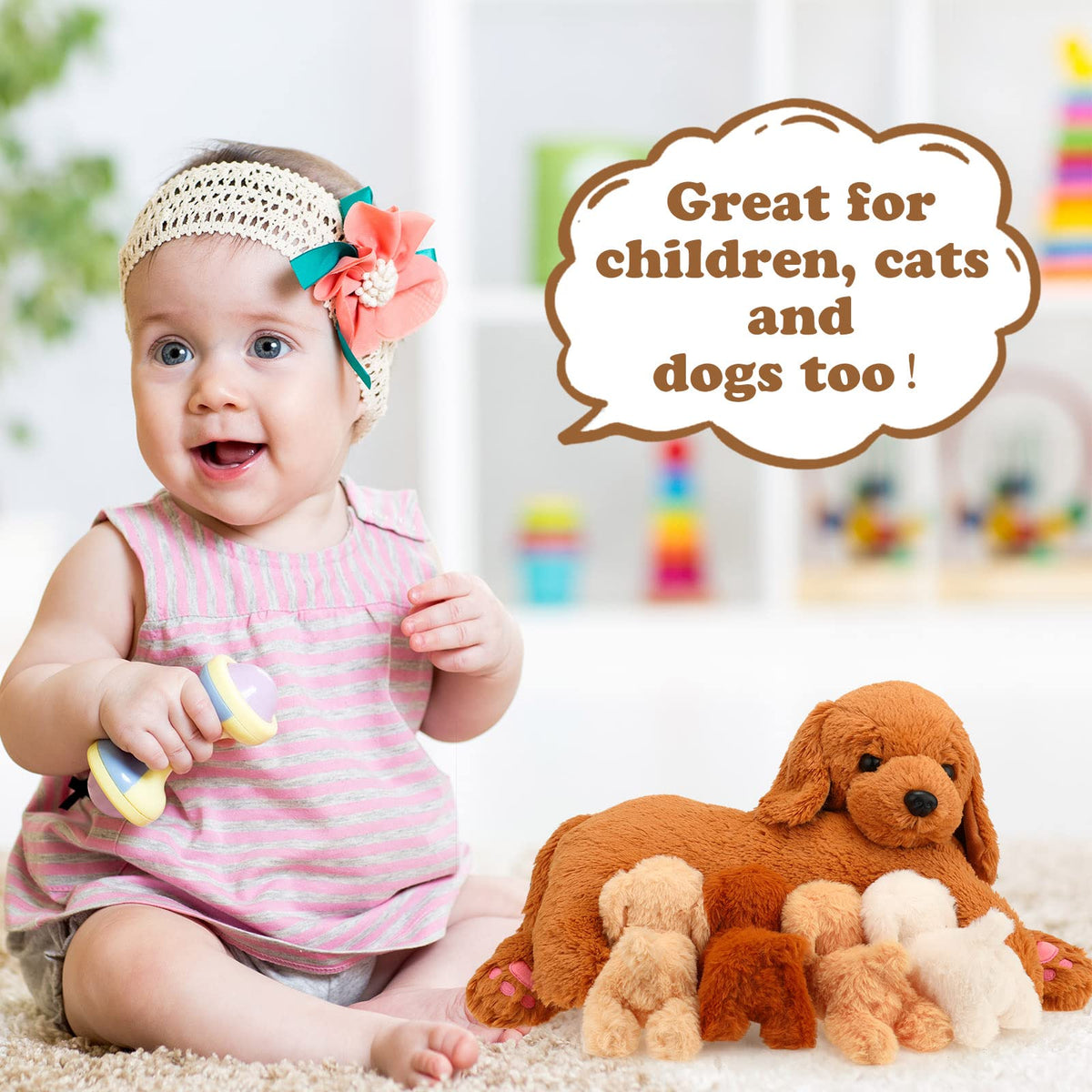 HyDren Nurturing Dog Stuffed Animal Set – 1 Mother & 4 Puppies, Soft Plush for Party Favors