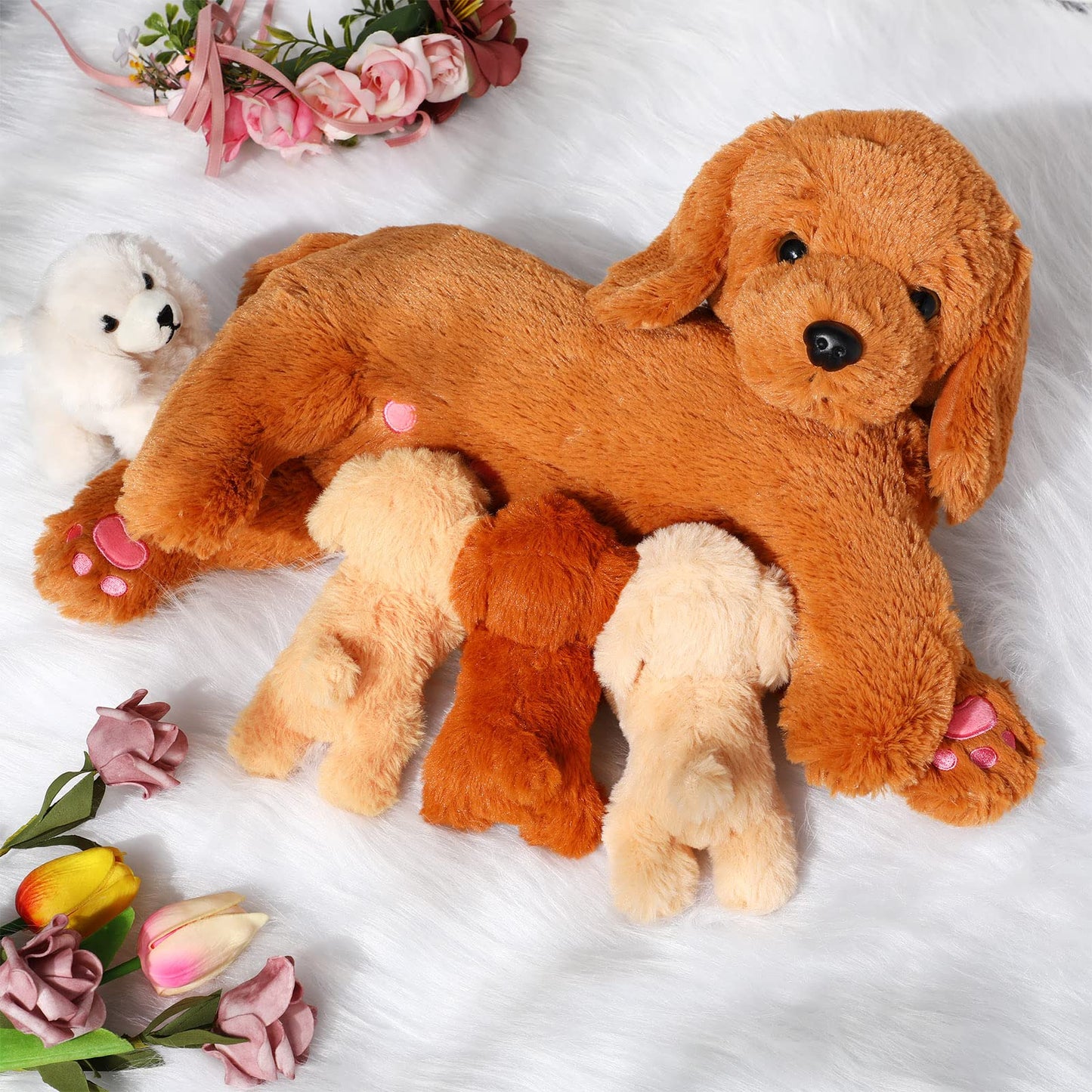 HyDren Nurturing Dog Stuffed Animal Set – 1 Mother & 4 Puppies, Soft Plush for Party Favors