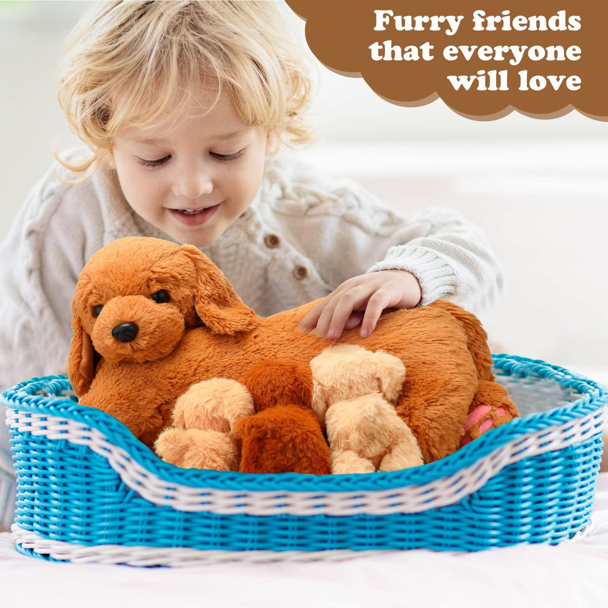 HyDren Nurturing Dog Stuffed Animal Set – 1 Mother & 4 Puppies, Soft Plush for Party Favors