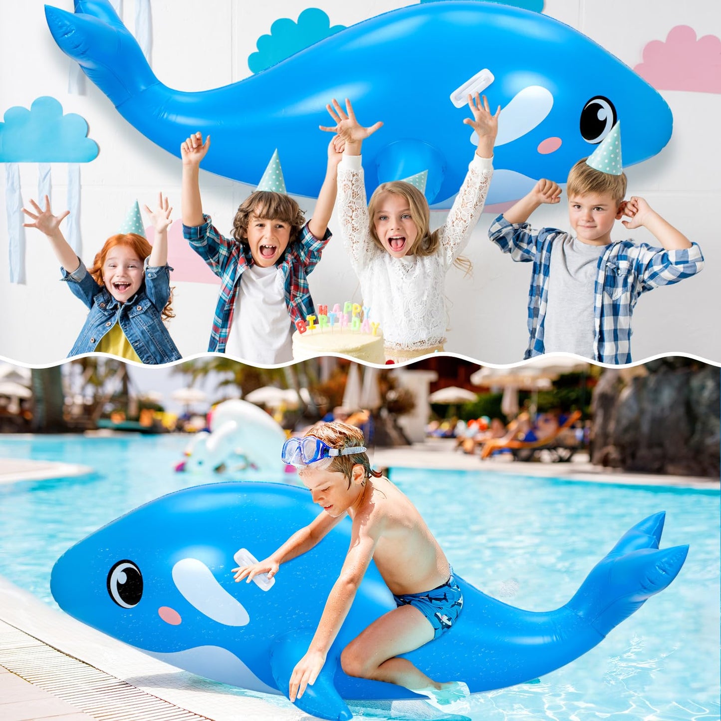 HyDren 79-Inch Giant Inflatable Whale Pool Float – Realistic Sea Animal Ride-On with Handles