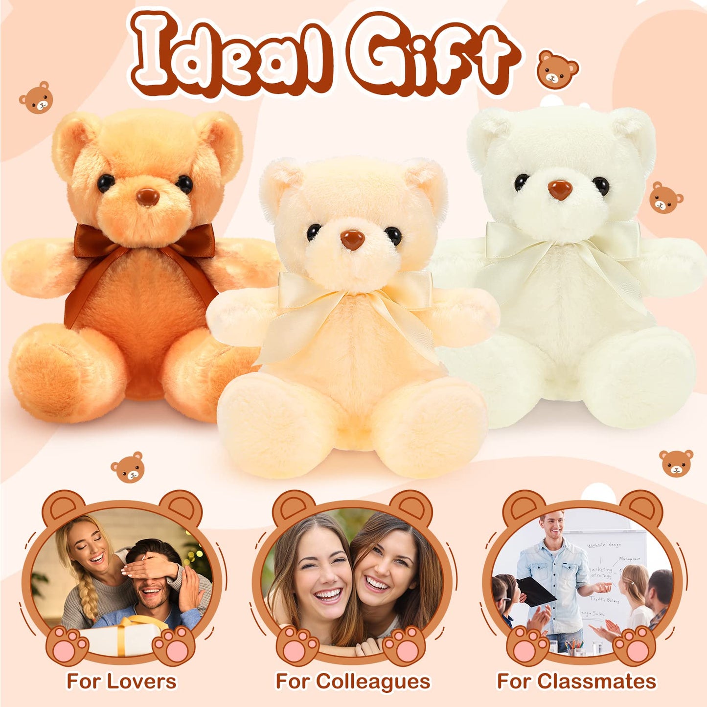 HyDren 6 Pcs Bear Stuffed Animals – Soft Plush Bears for Sleep, Play & Home Decor