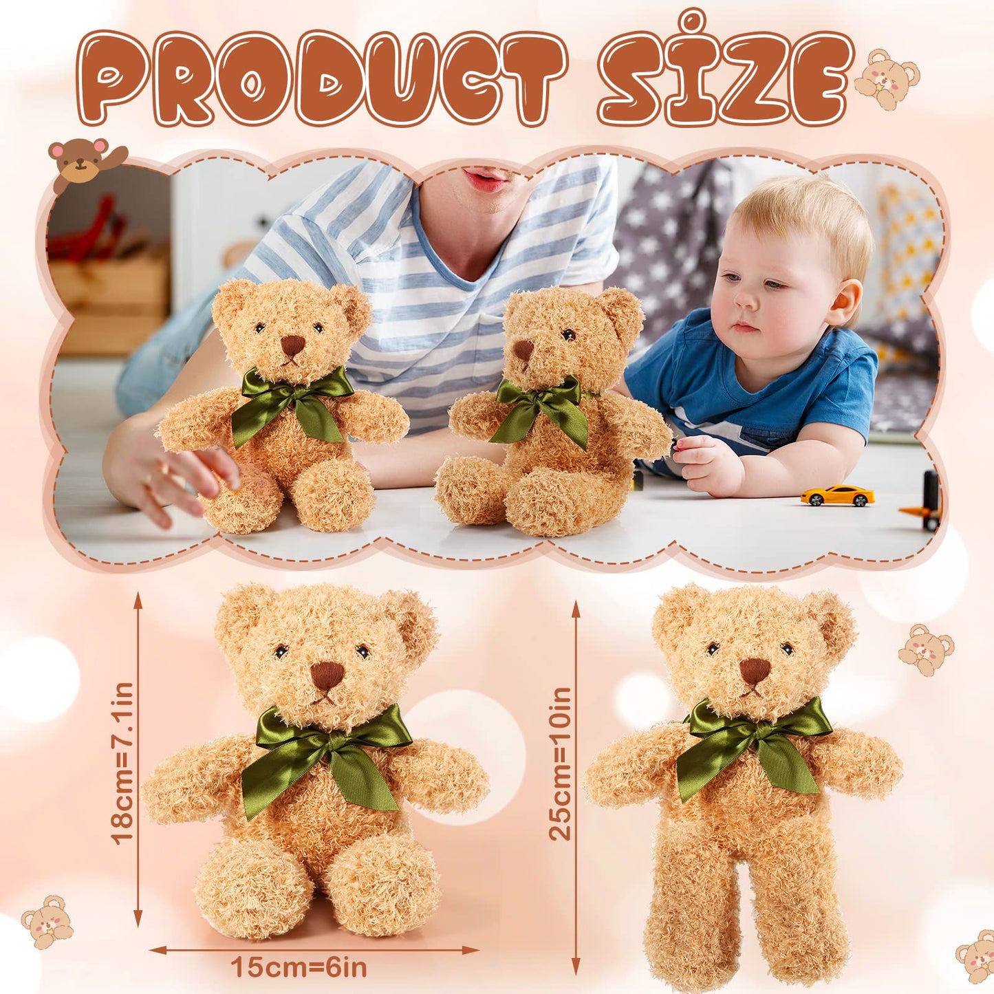 HyDren 6 Pcs Bear Stuffed Animals – Soft Brown Plush Bears for Sleep, Play, and Home Decor