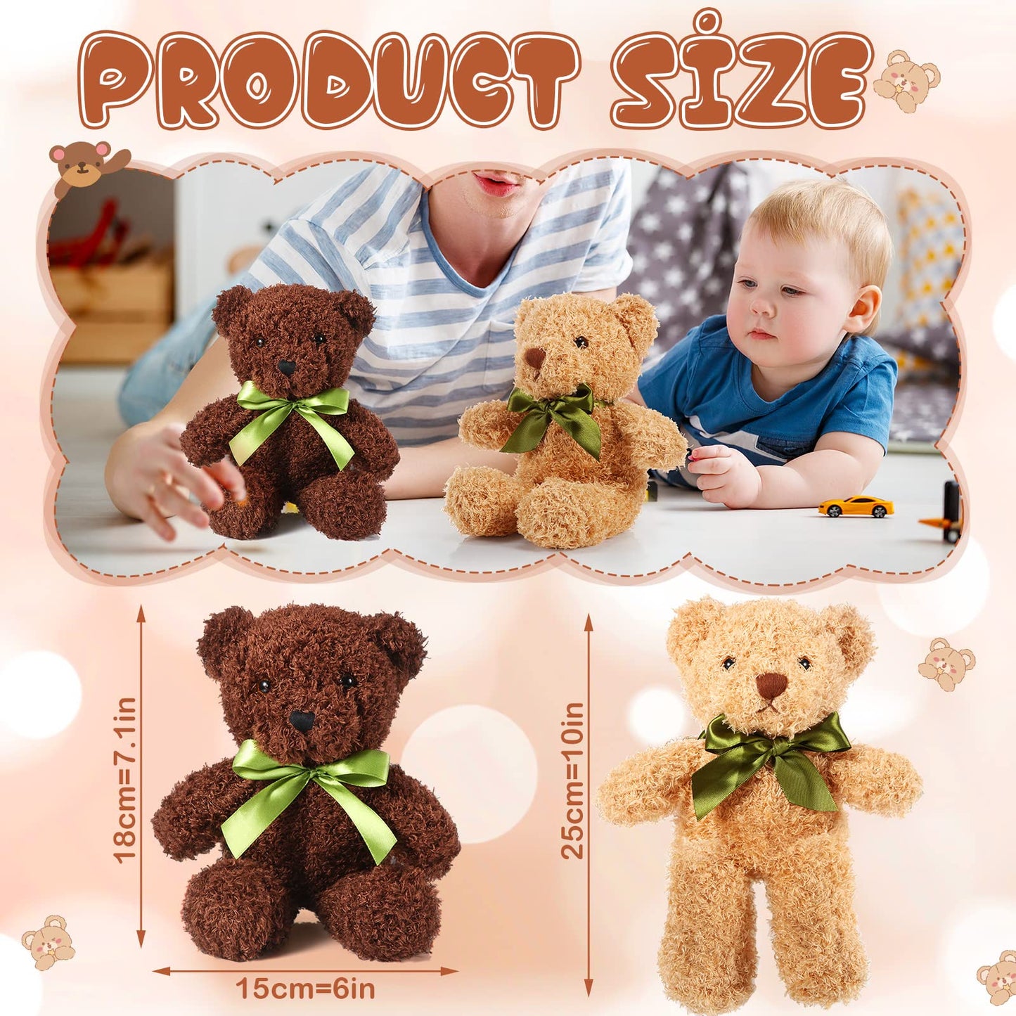 HyDren 6 Pcs Bear Stuffed Animals – Soft Plush Bears for Sleep, Play & Home Decor