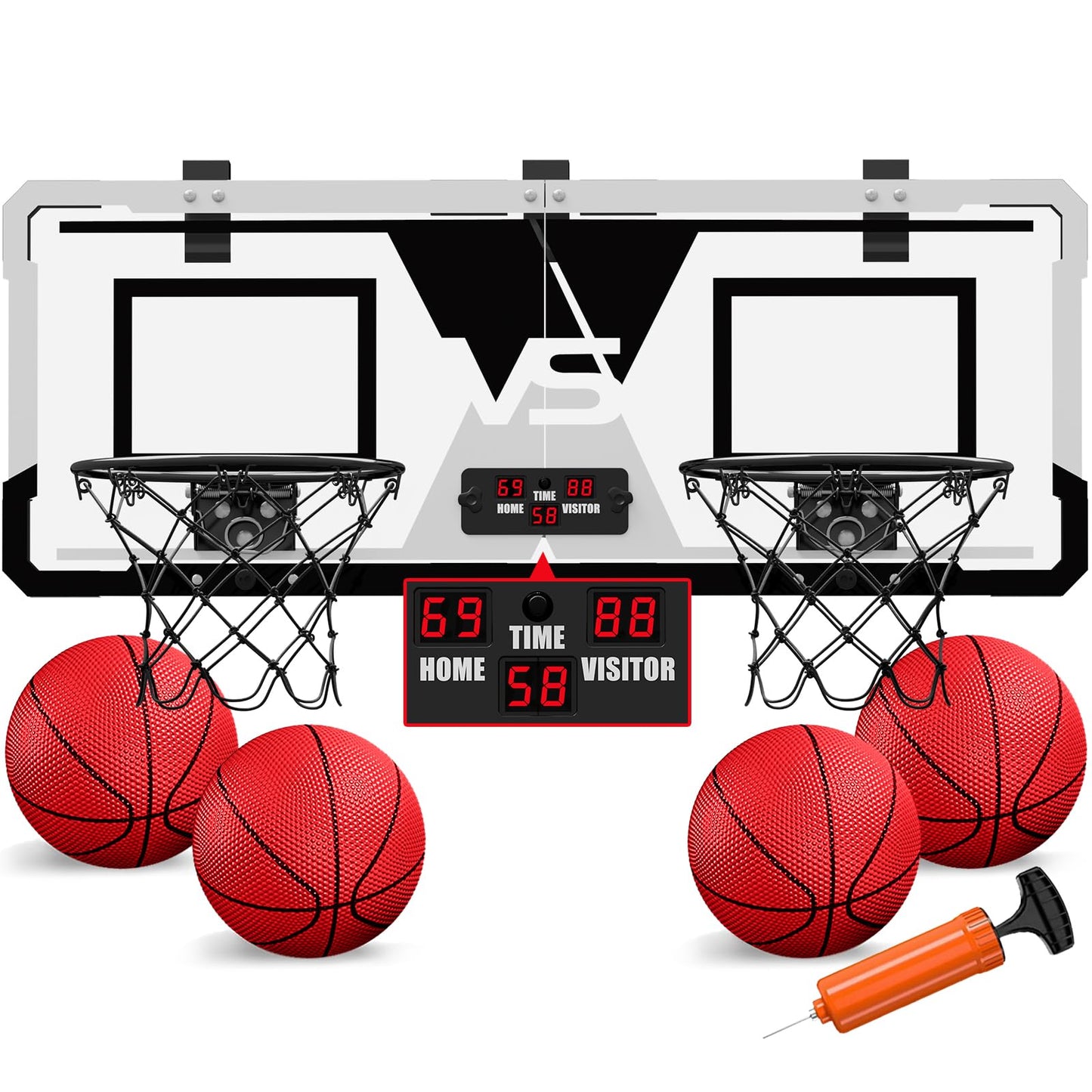 HYES 2-Player Over-Door Mini Basketball Game with Electronic Scoreboard | Dual Shot Hoop