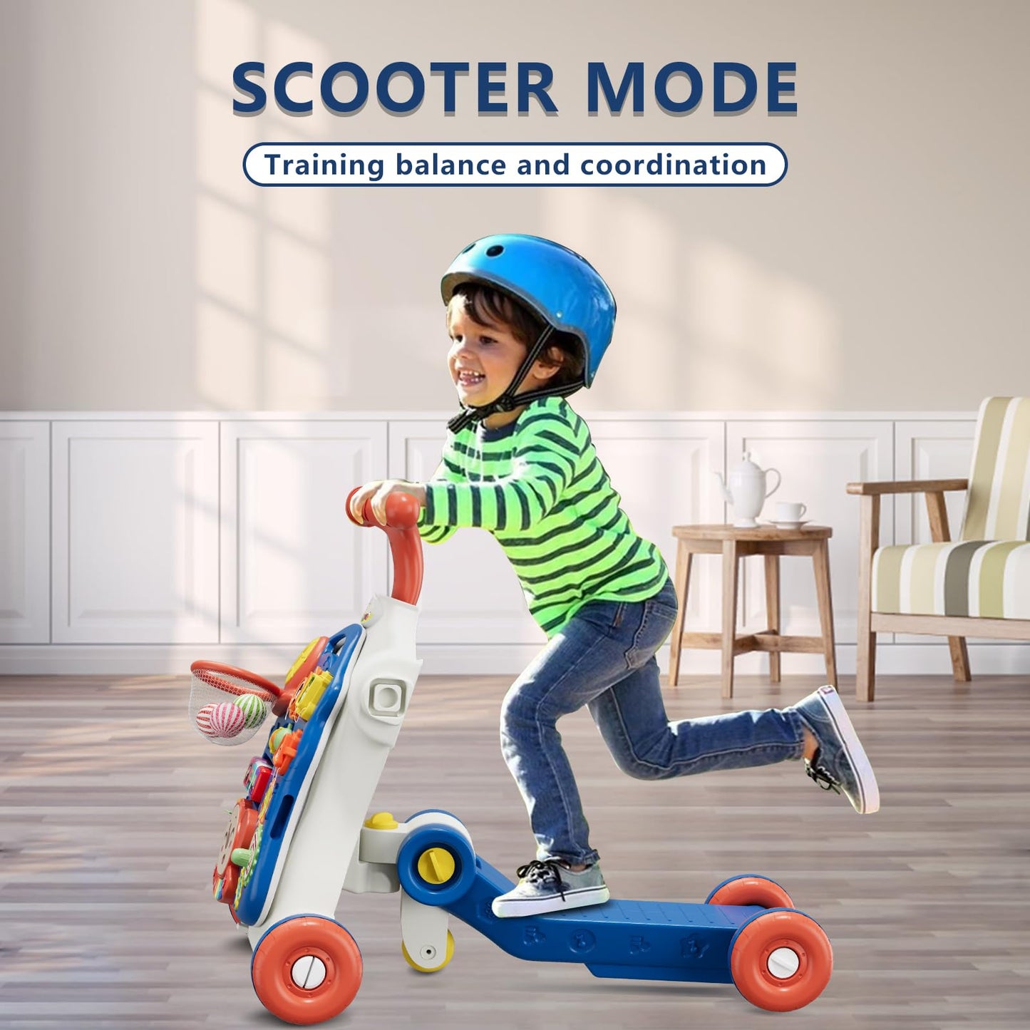 HYES 5 in 1 Baby Push Walker Blue – Sit-to-Stand Learning Toy for Toddlers